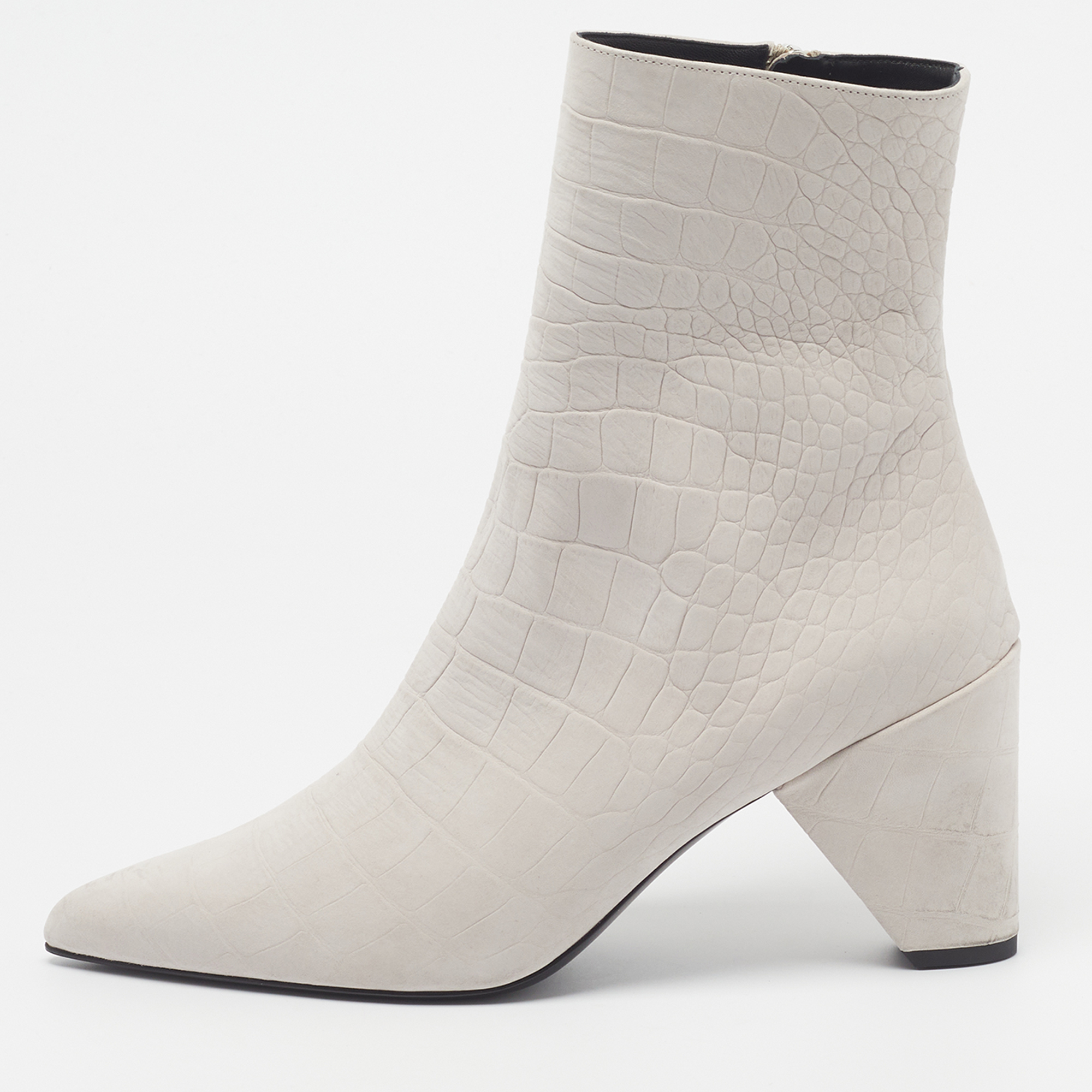 Amiri Size 40 Ivory Croc Embossed Nubuck Leather Ankle Boots