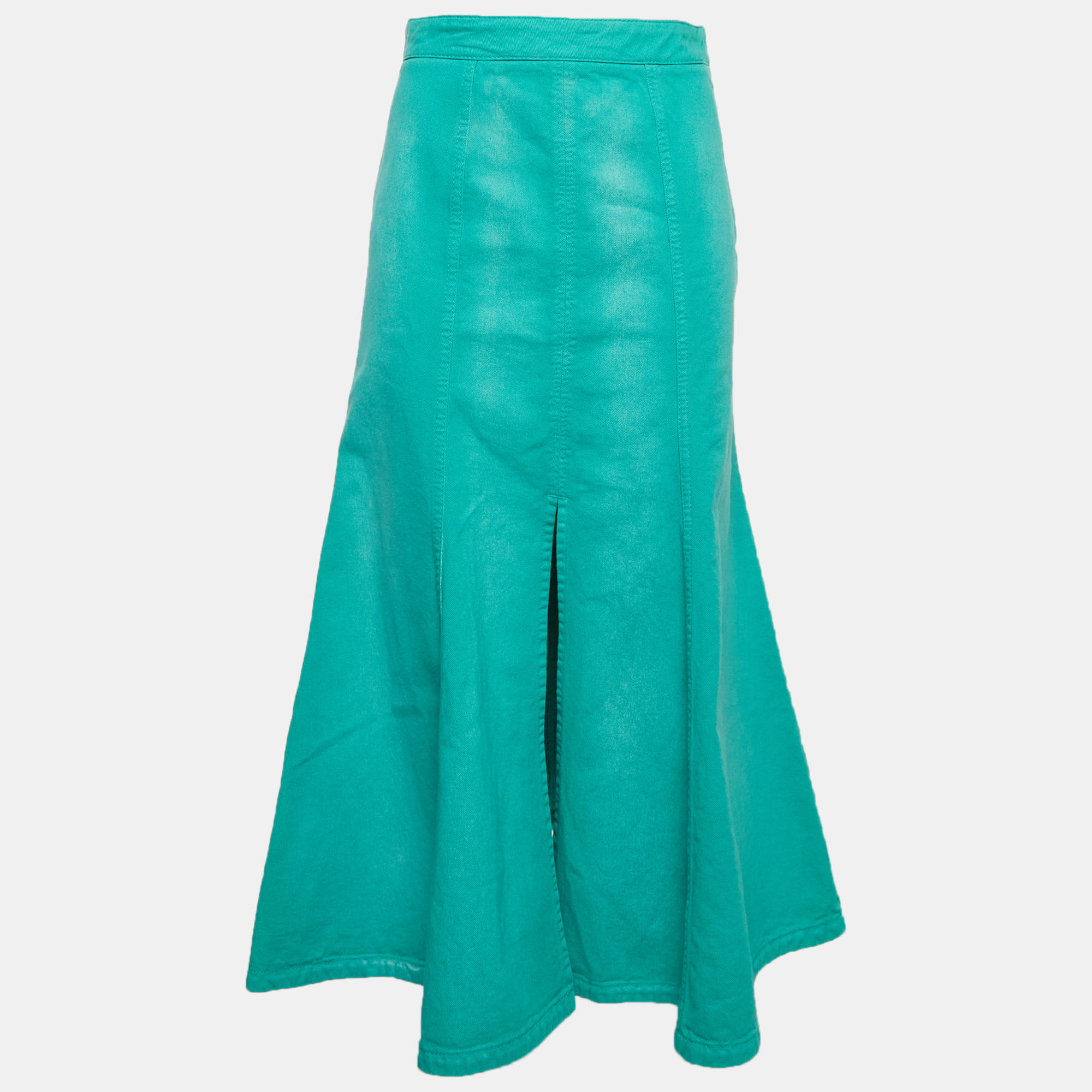 Kenzo Turquoise Denim Flared Midi Skirt S