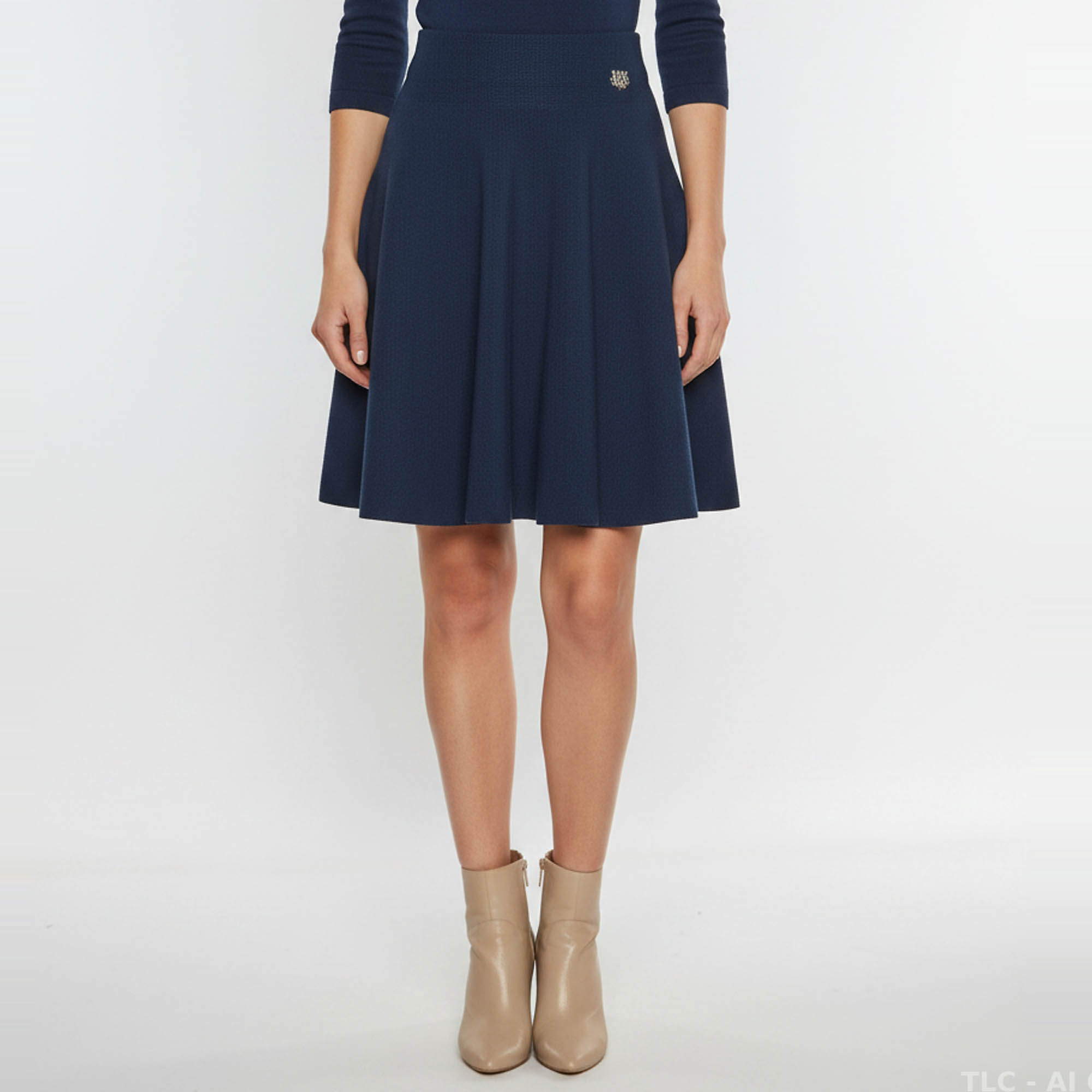 Kenzo Navy Blue Textured Wool Flared Mini Skirt M