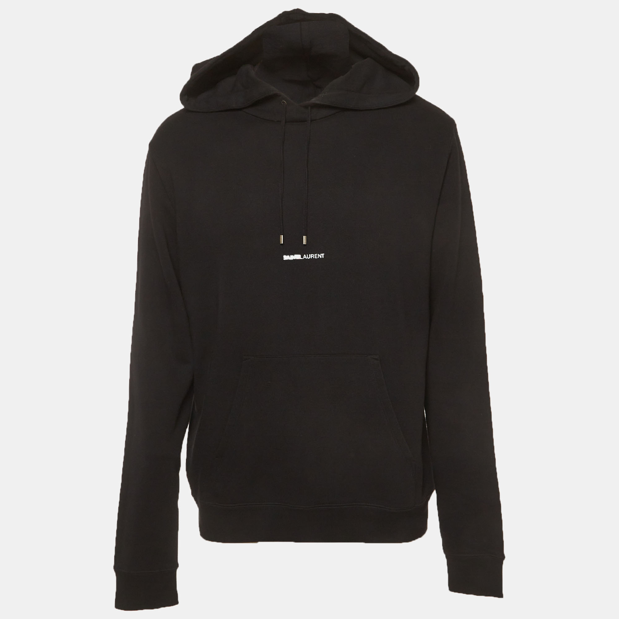 Saint Laurent Black Logo Print Cotton Jersey Hoodie L Saint Laurent Paris