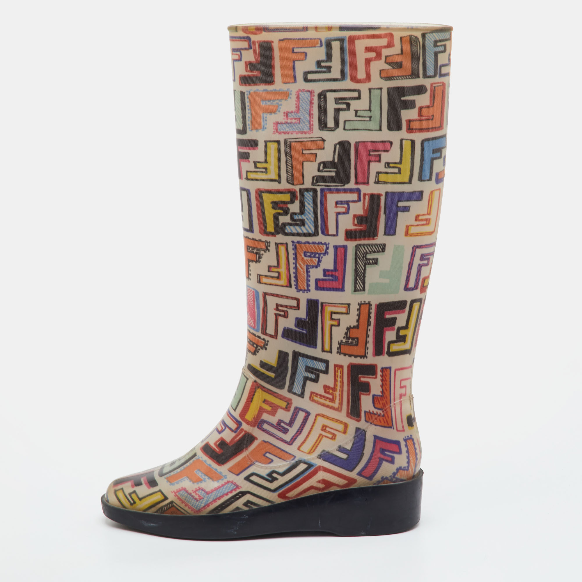 Fendi Size 38 Multicolor Zucca PVC Rain Boots