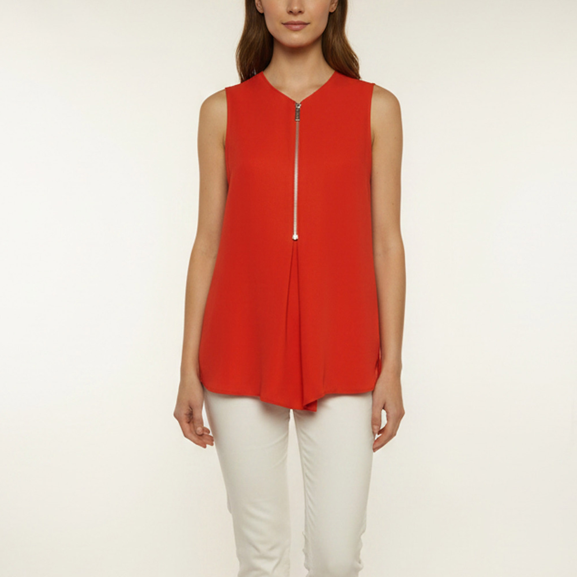Sportmax Orange Crepe Sleeveless Embellished Blouse M