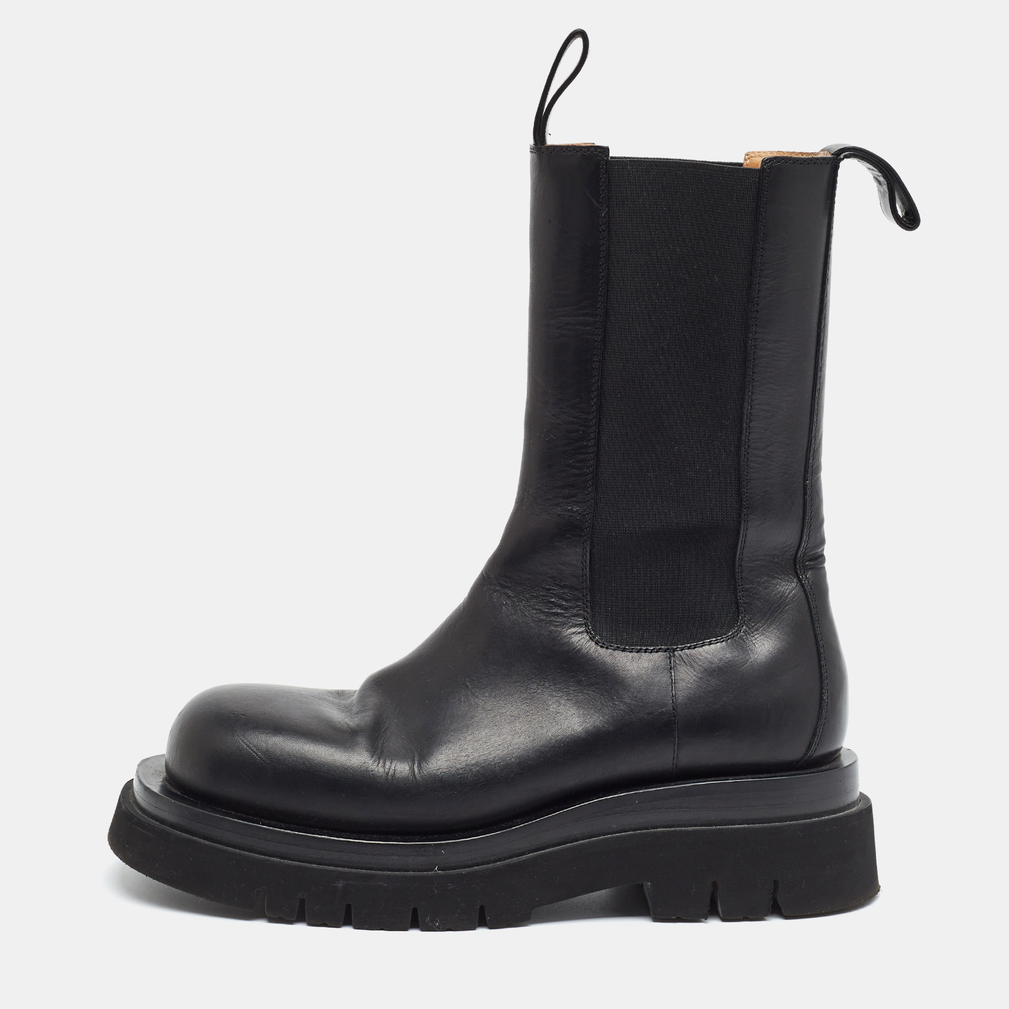 Bottega Veneta Lug Size 37.5 Black Leather Mid Calf Boots