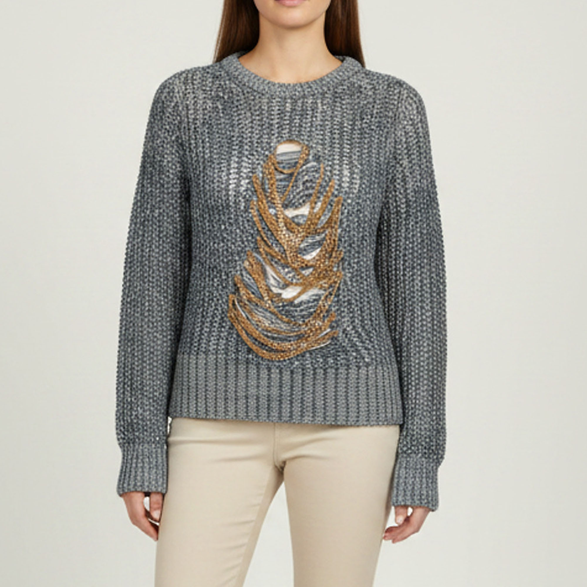 Loewe Blue Stretch Knit Chain Detail Sweater XS