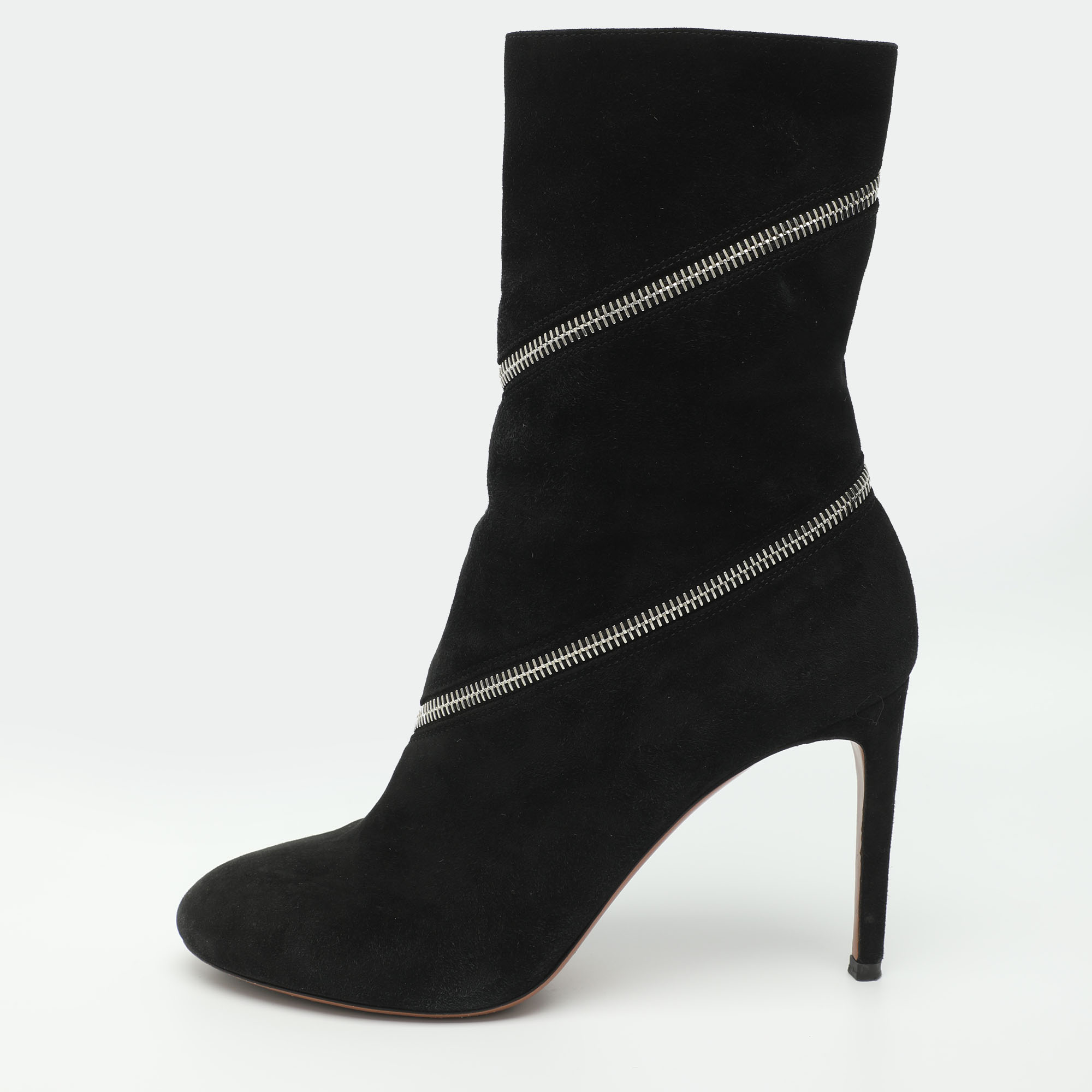 Alaia Size 39 Black Suede Zip Mid Calf Boots