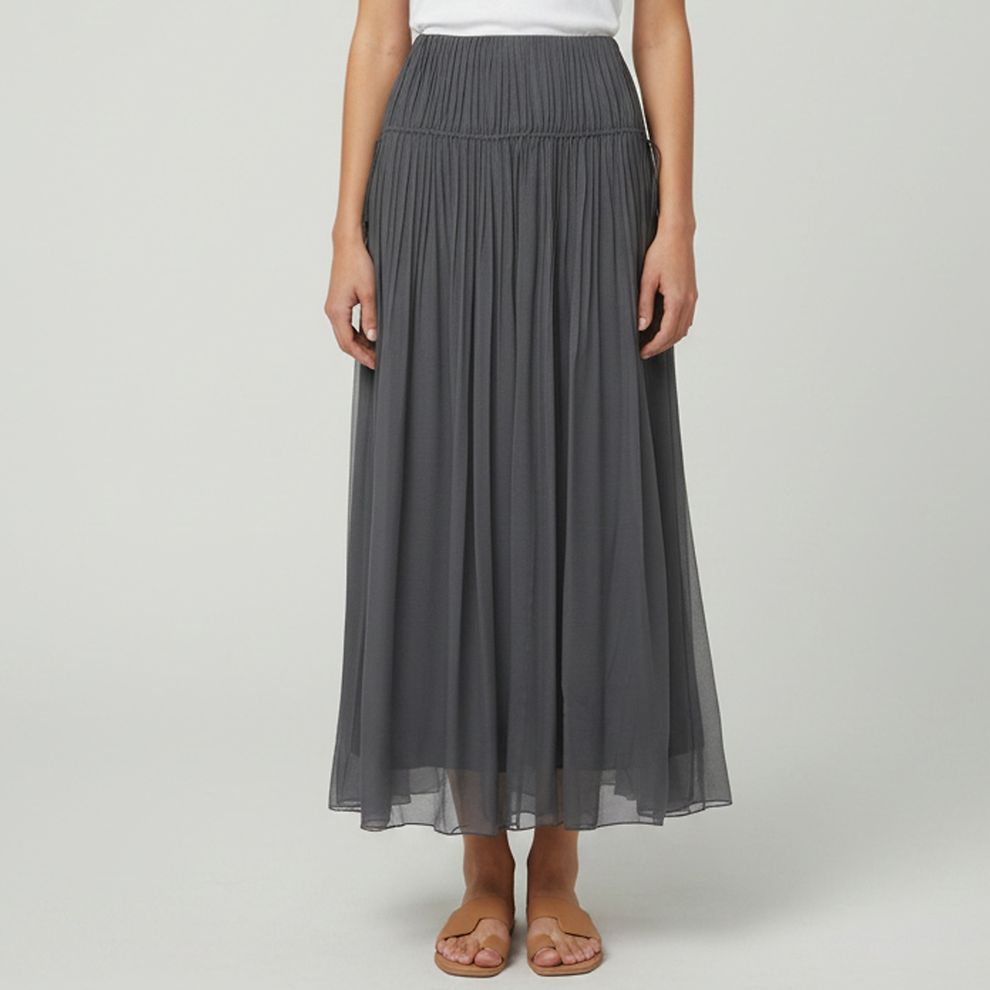 Chloe Grey Pleated Chiffon Maxi Skirt S