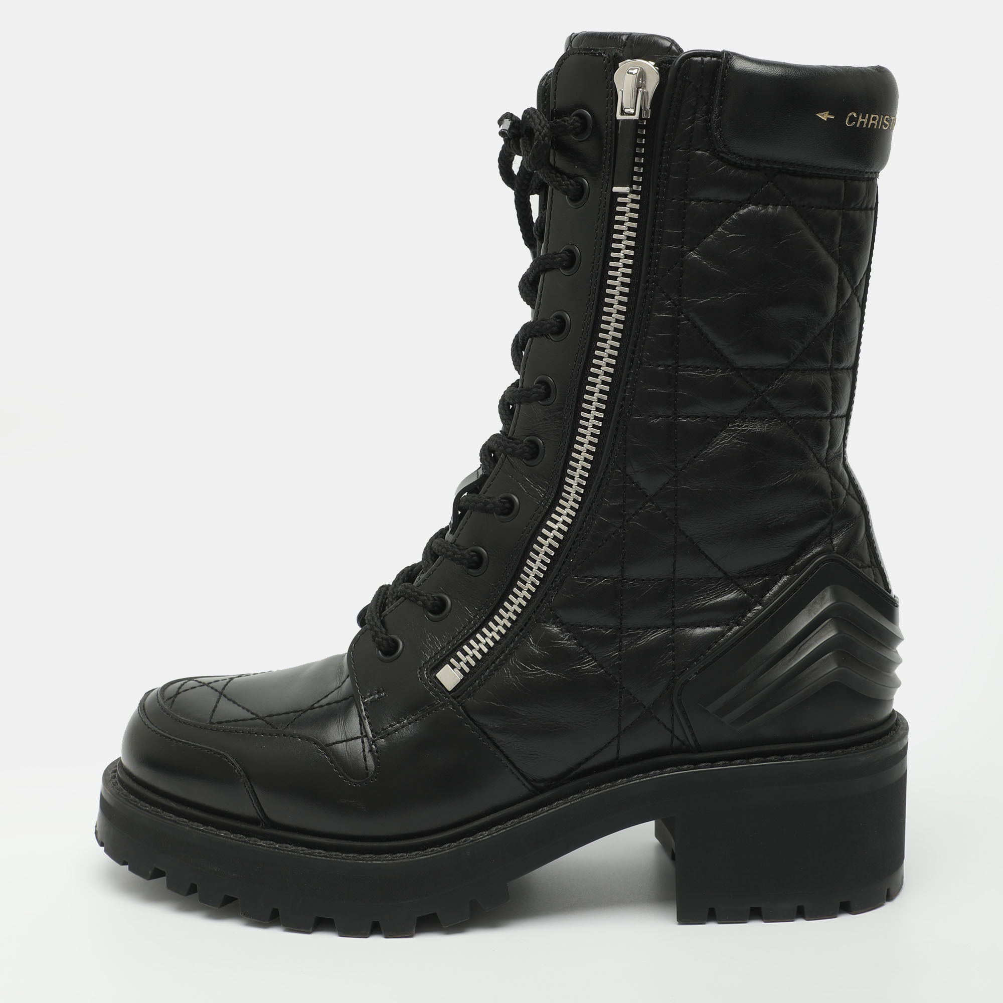 Dior Size 38.5 Black Cannage Leather Combat Boots