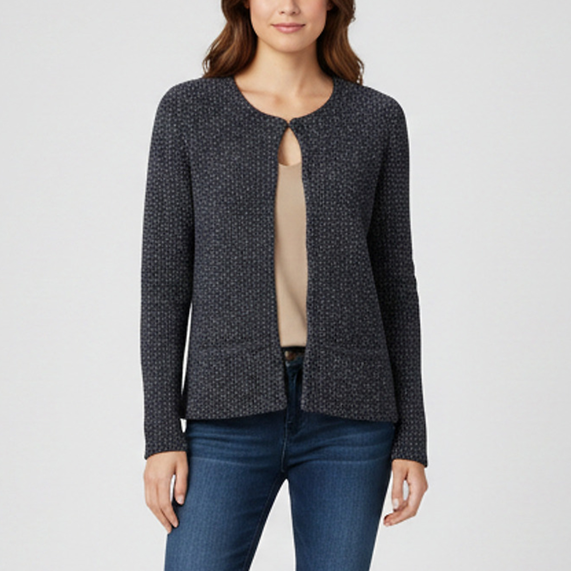 Maje Navy Blue Lurex Knit Jefferson High-Low Hem Cardigan S