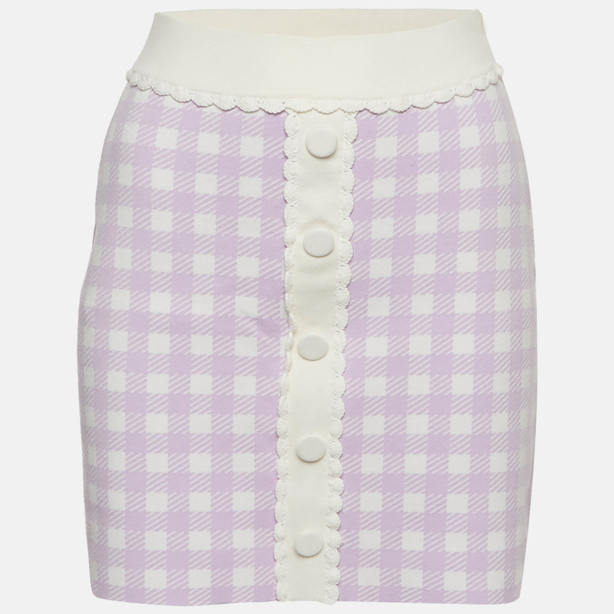 Maje Purple/White Gingham Stretch Knit Mini Skirt M