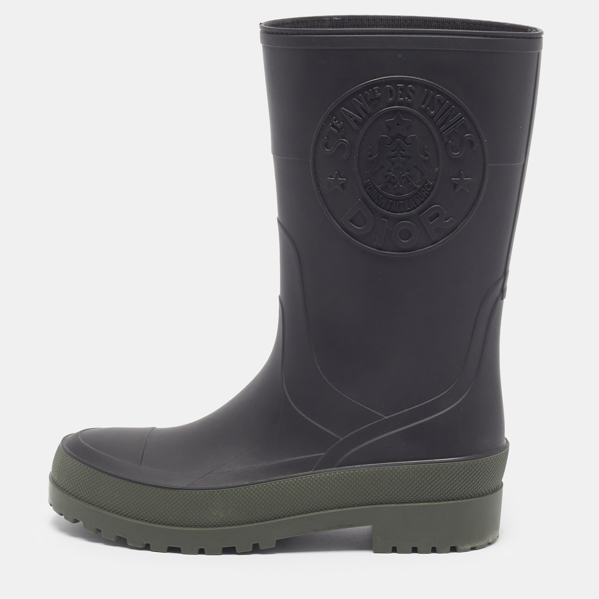 Dior Doirunion Size 37 Black/Green Rubber Rain Boots