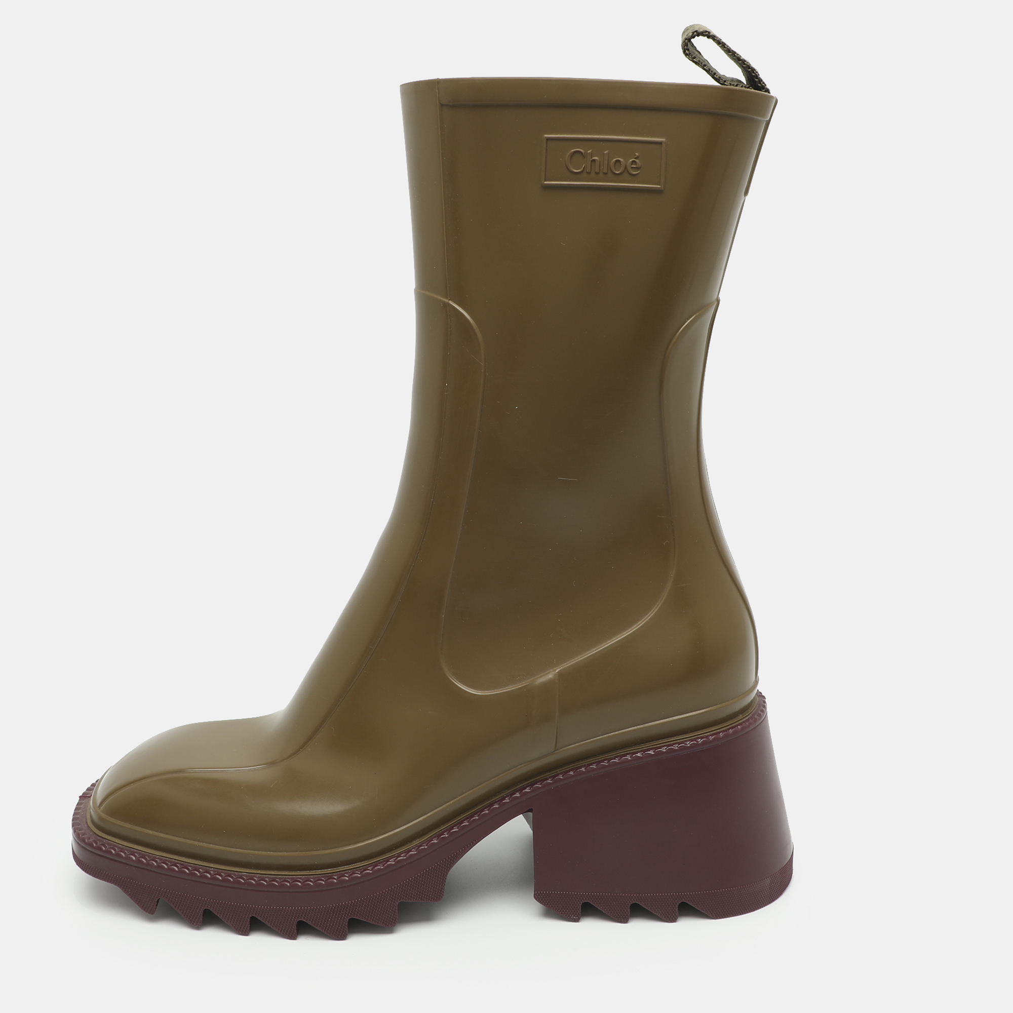 Chloe Betty Size 39 Green/Burgundy Rubber Rain Boots