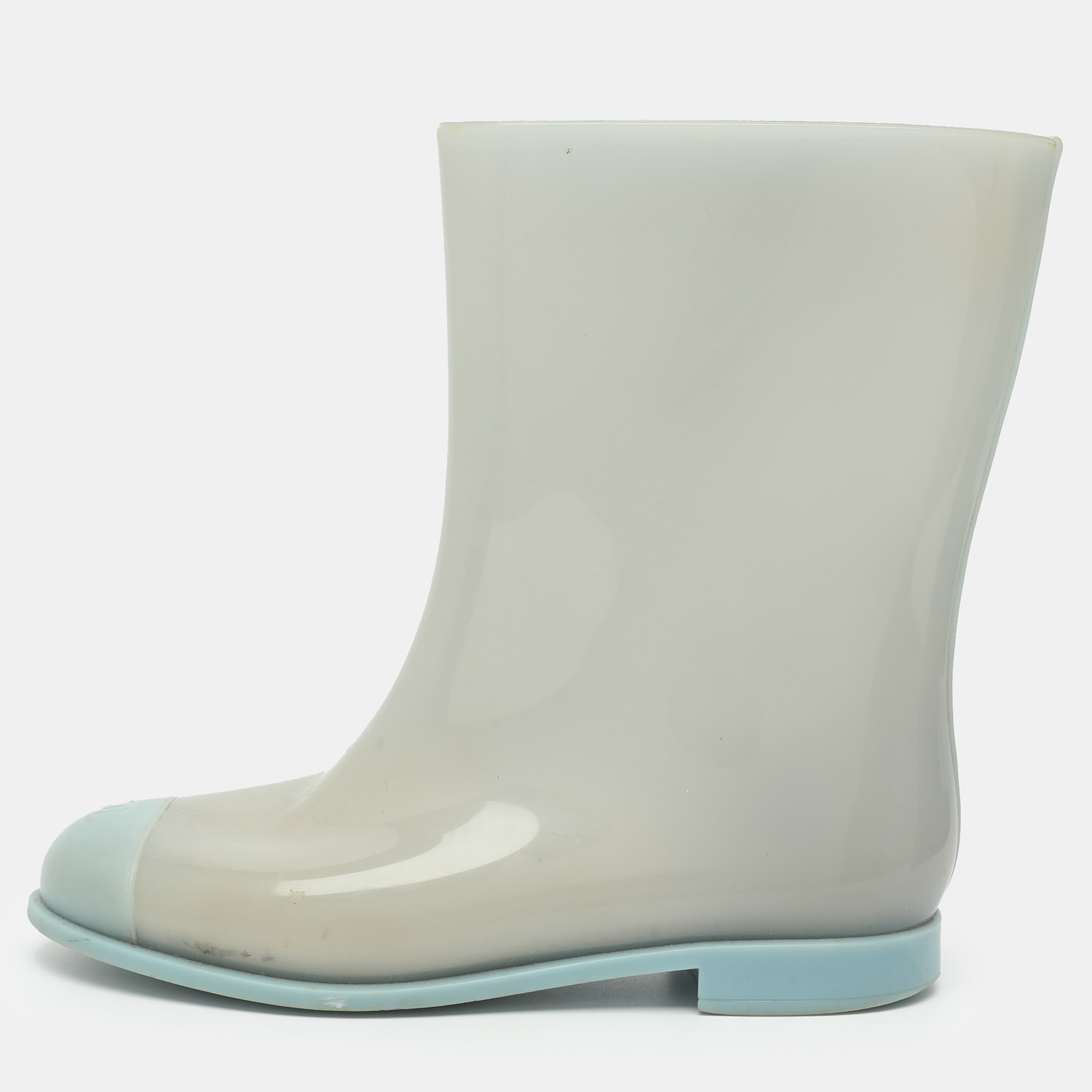 Chanel CC Size 41 Light Blue Rubber Rain Boots