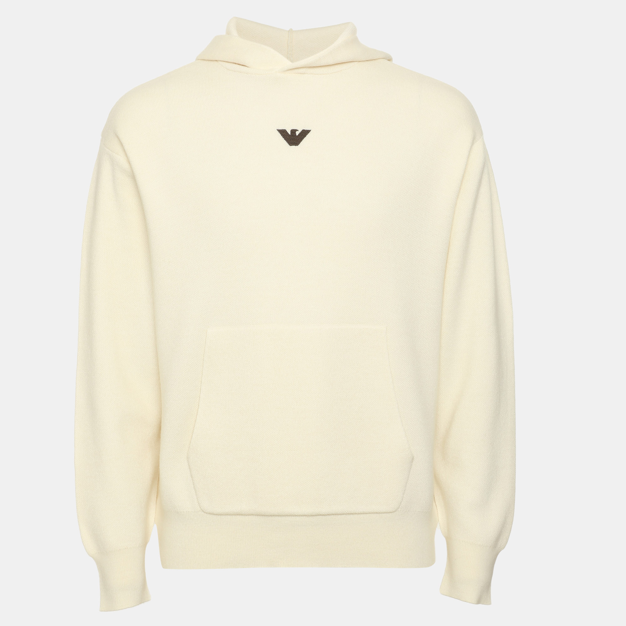 Emporio Armani Cream Eagle Logo Embroidered Hoodie S