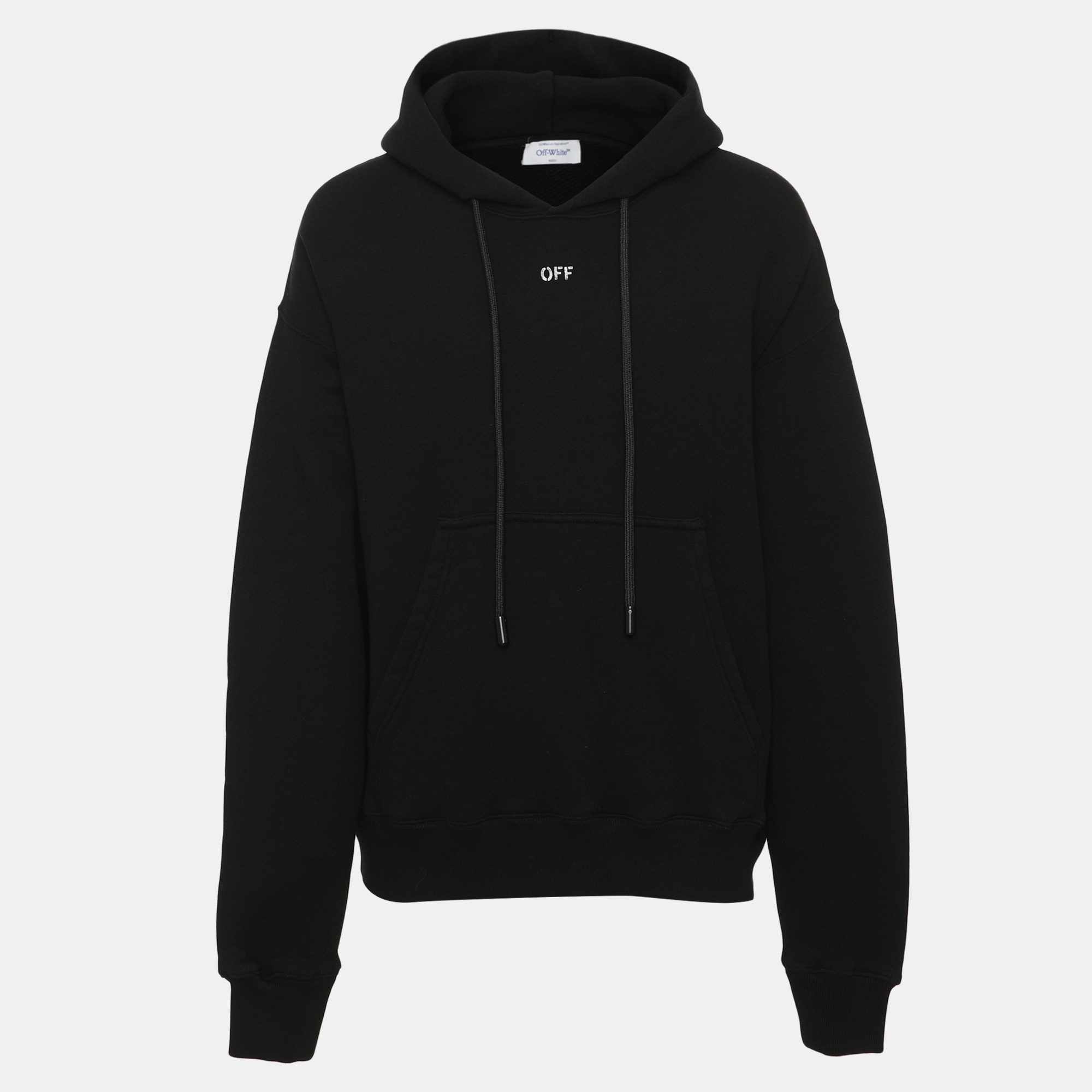 Off-White Black Cotton Logo Print Hoodie S