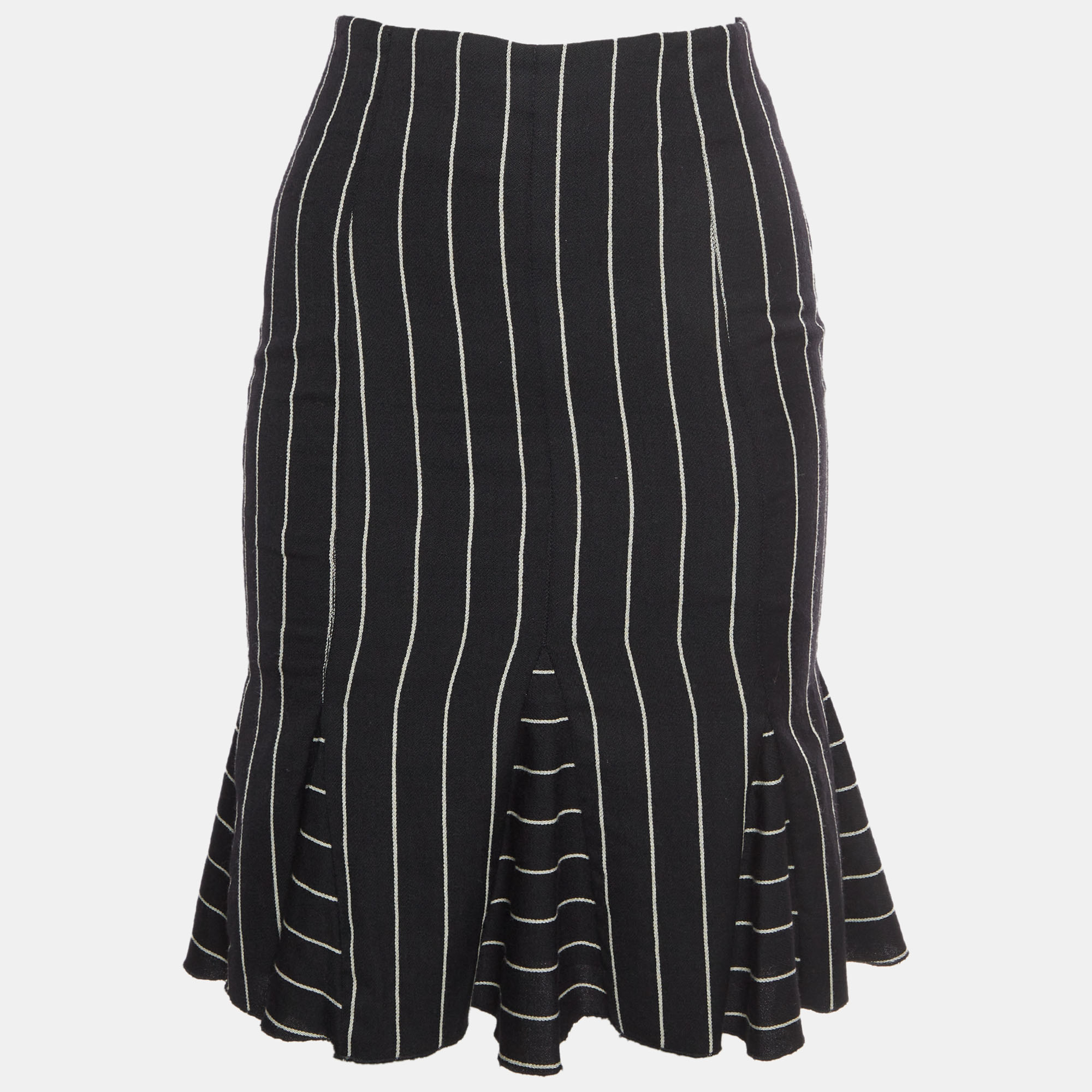 Emporio Armani Black Stripe Wool Godet Mini Skirt S