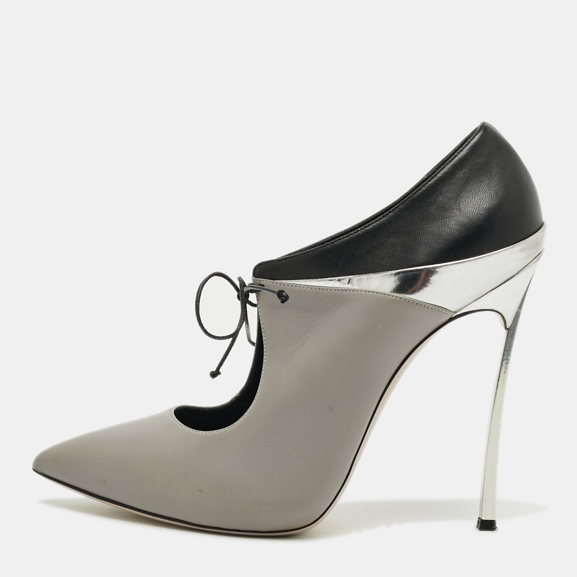 Casadei Size 38.5 Tricolor Leather Pointed Toe Booties