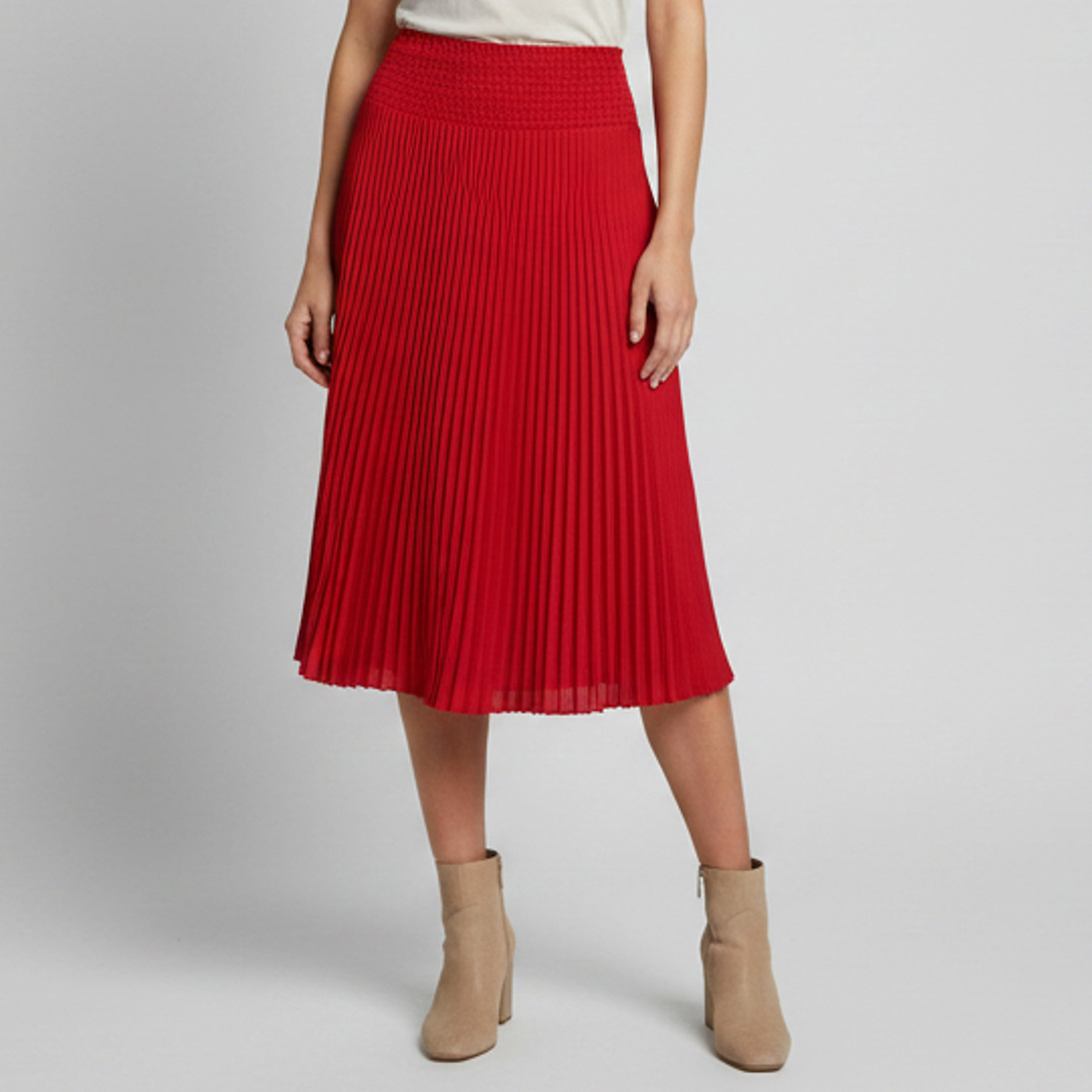 Prada Red Pliss&eacute; Smocked Zip Up Midi Skirt S