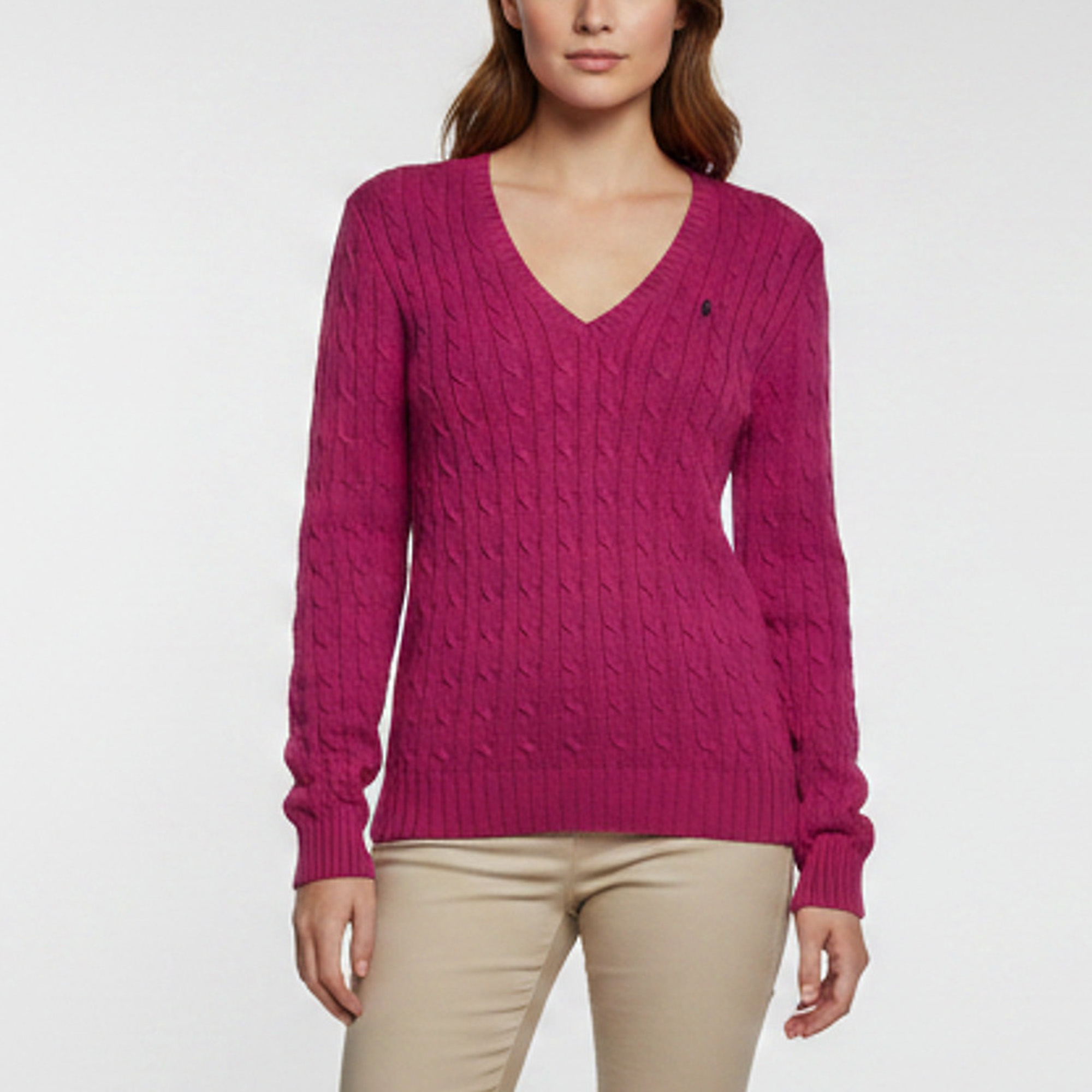 Ralph Lauren Sports Pink Cable Knit V Neck Pullover M