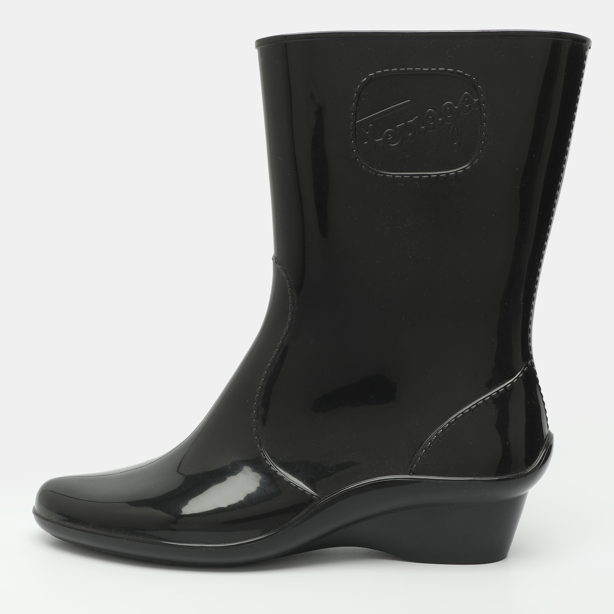 Salvatore Ferragamo Size 40.5 Black Rubber Rain Boots
