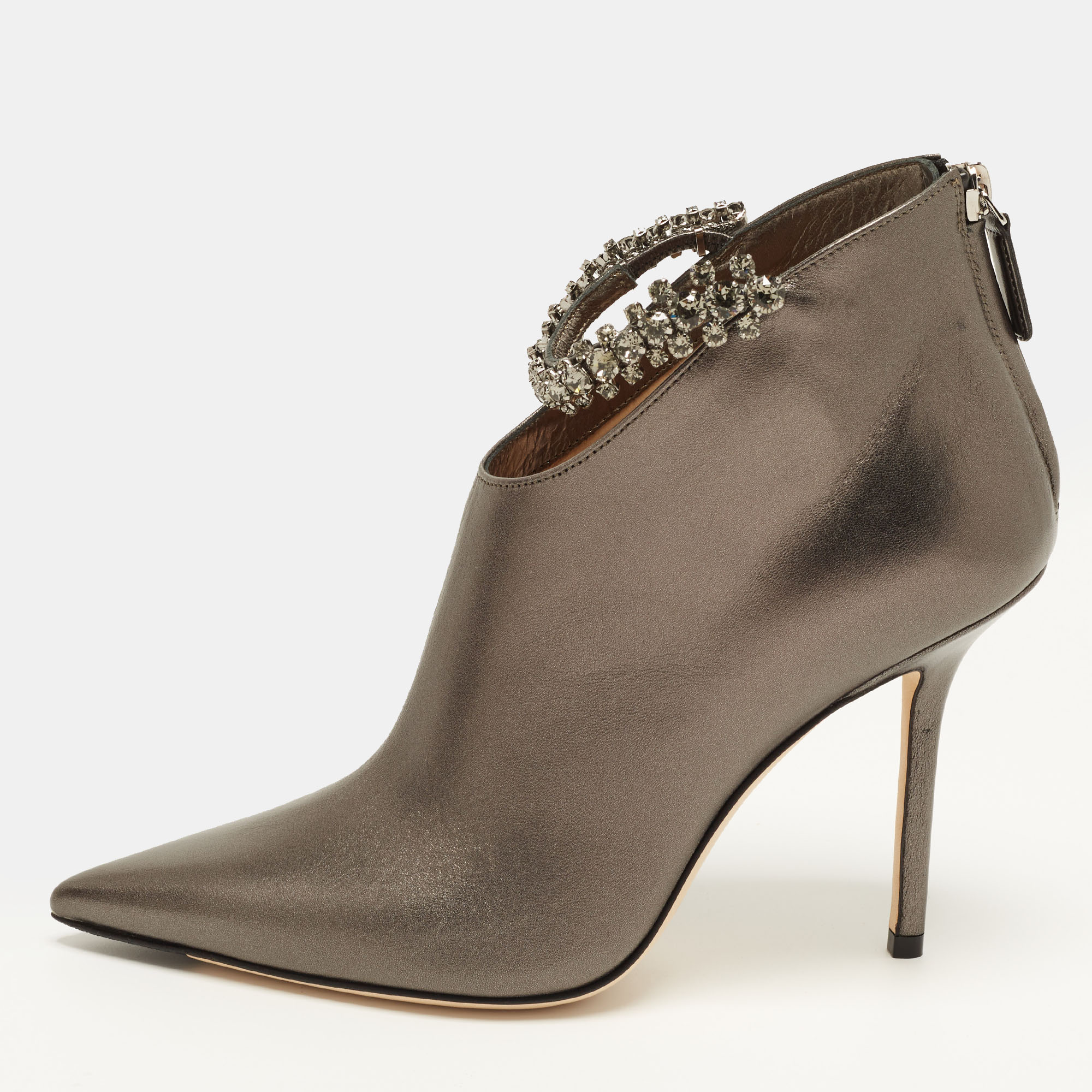 Jimmy Choo Blaize 100 Size 37 Metallic Leather Ankle Length Boots