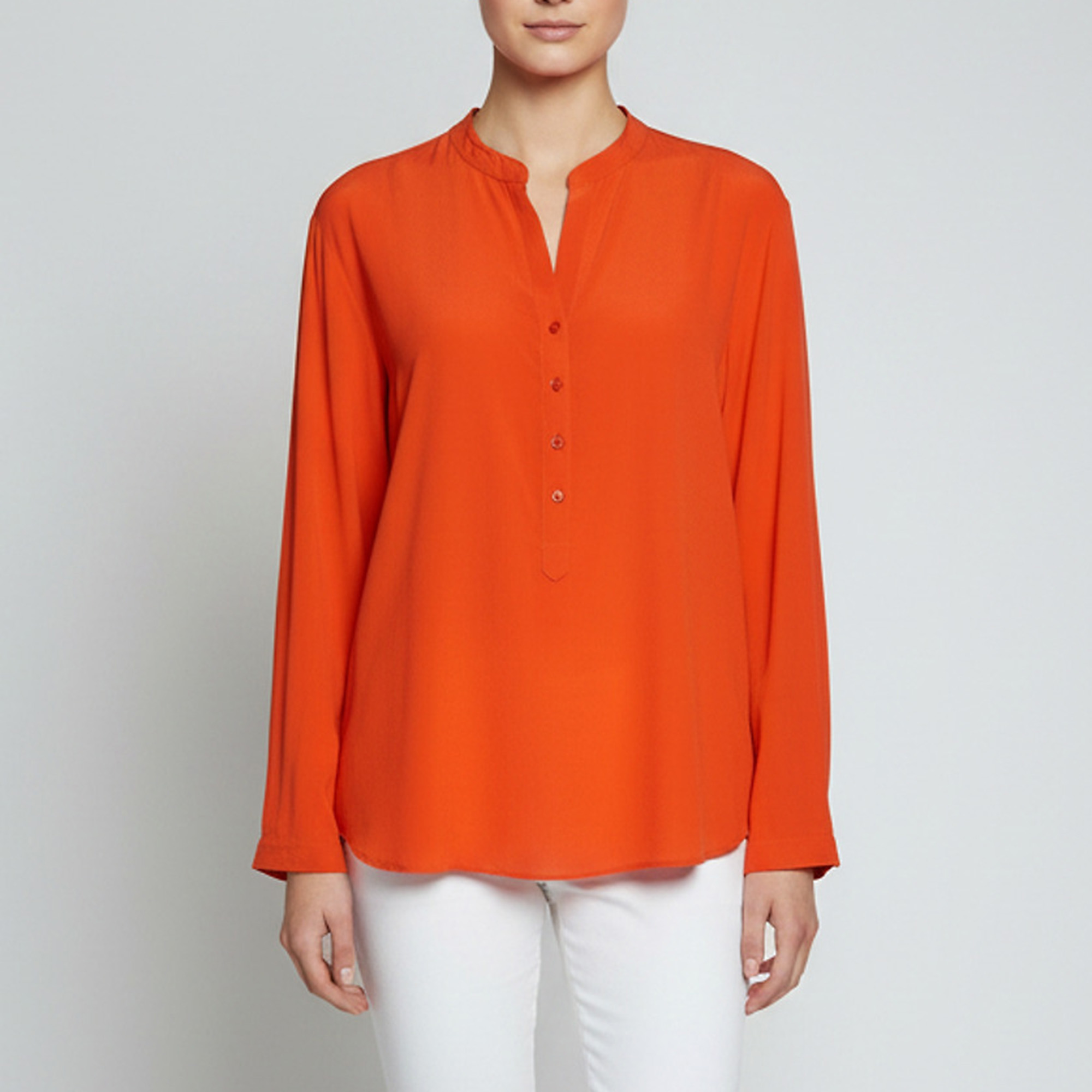 Stella McCartney Bright Red Silk Crepe Button Up Blouse XL