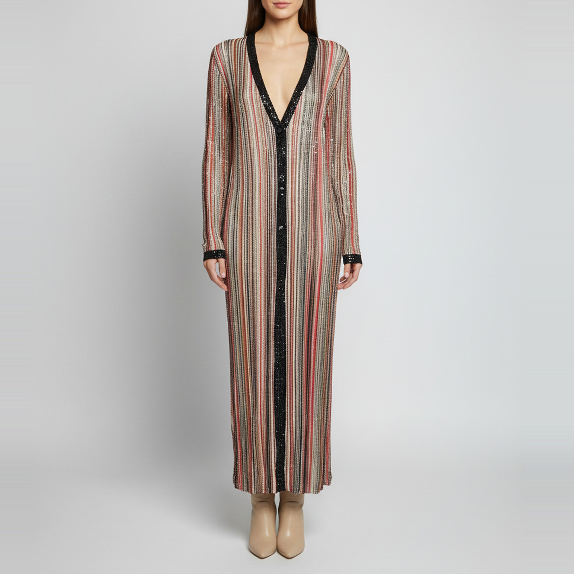Missoni Multicolor Knit Sequin Embellished Long Cardigan M