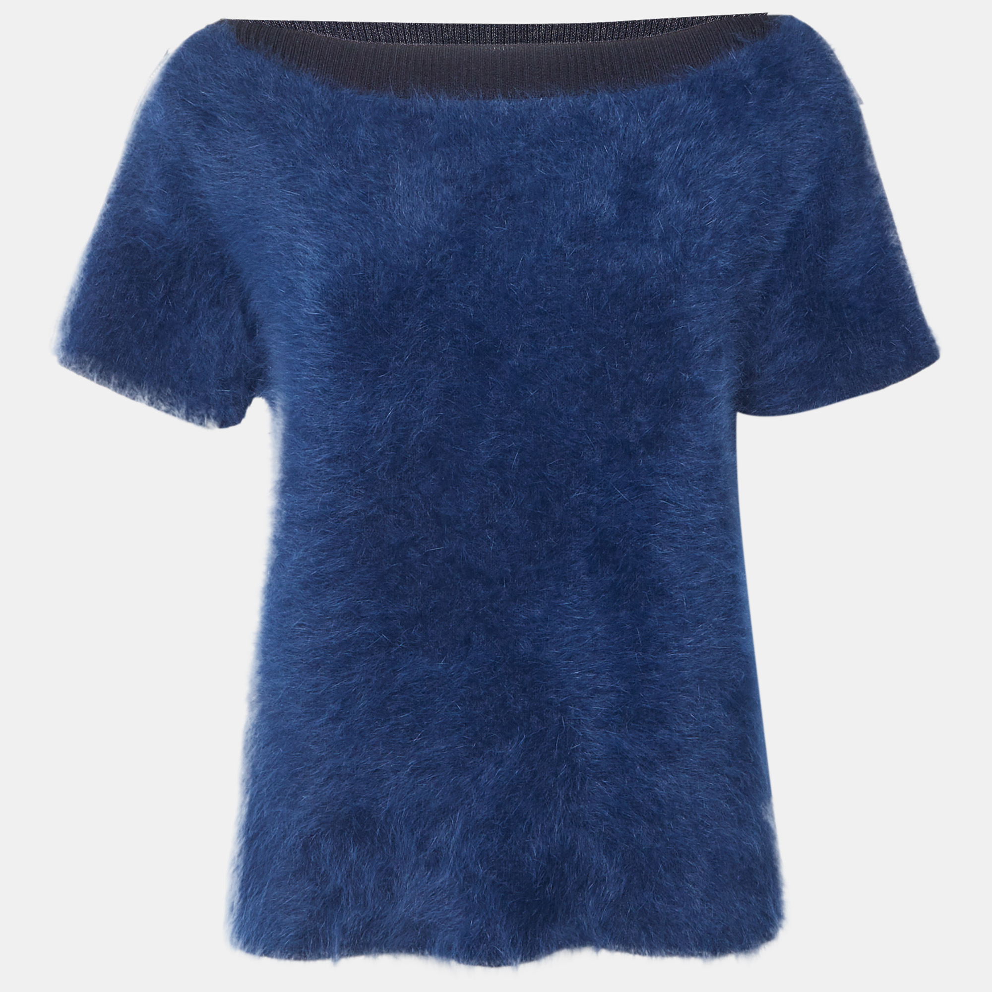 Louis Vuitton Navy Blue Wool Faux Fur Jumper M