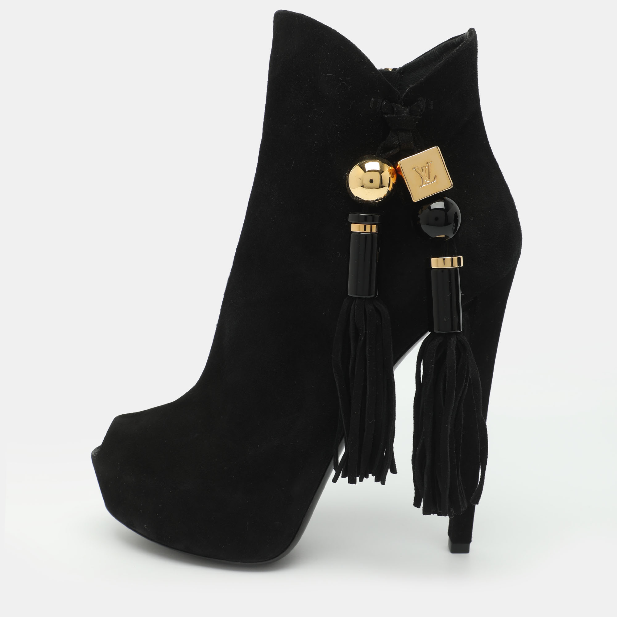 Louis Vuitton Size 41 Black Suede Tassel Ankle Length Boots