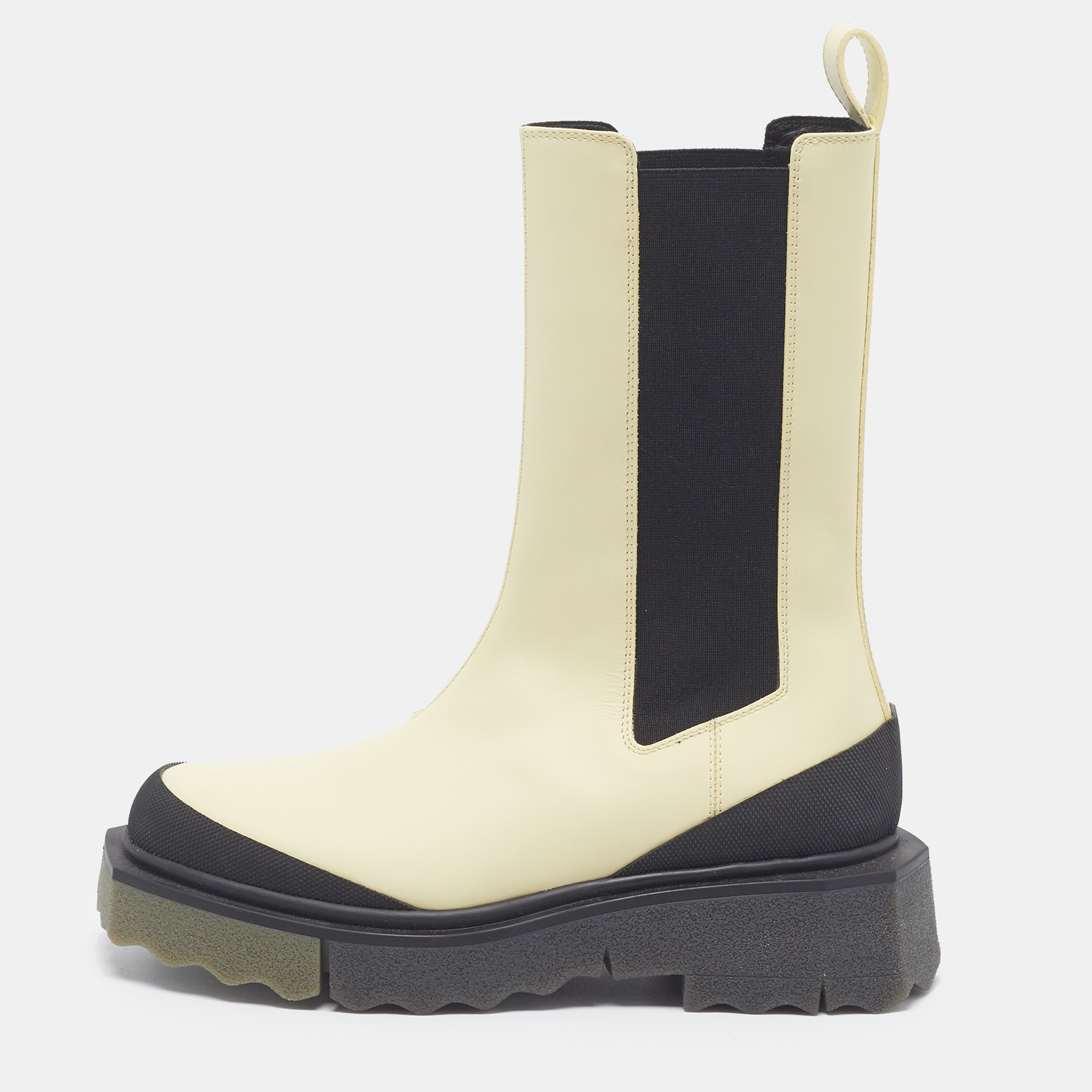 Off-White Sponge Size 37 Cream Leather Chelsea Boots