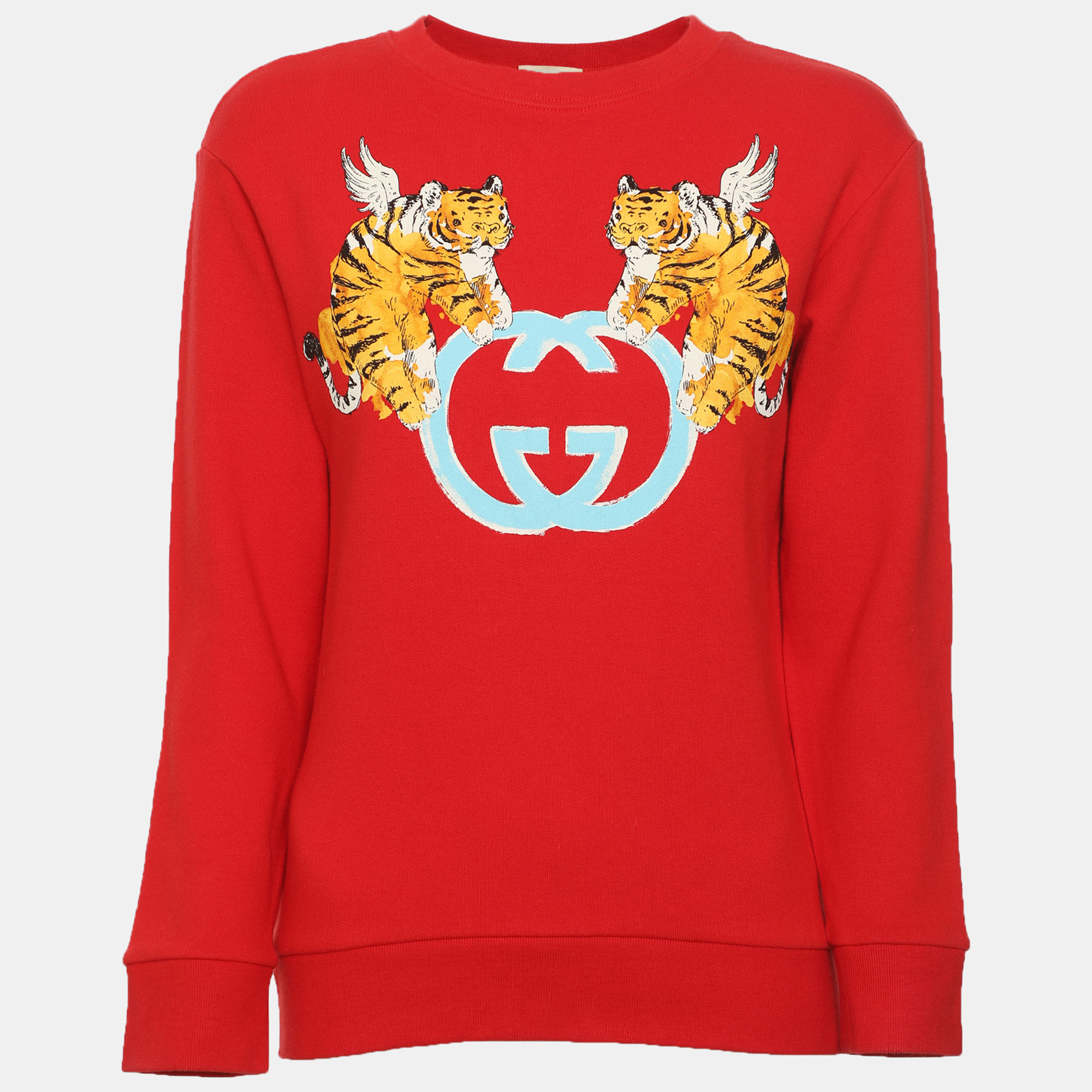Gucci Red Jersey Winged Tiger Interlocking G Sweater 10 Yrs