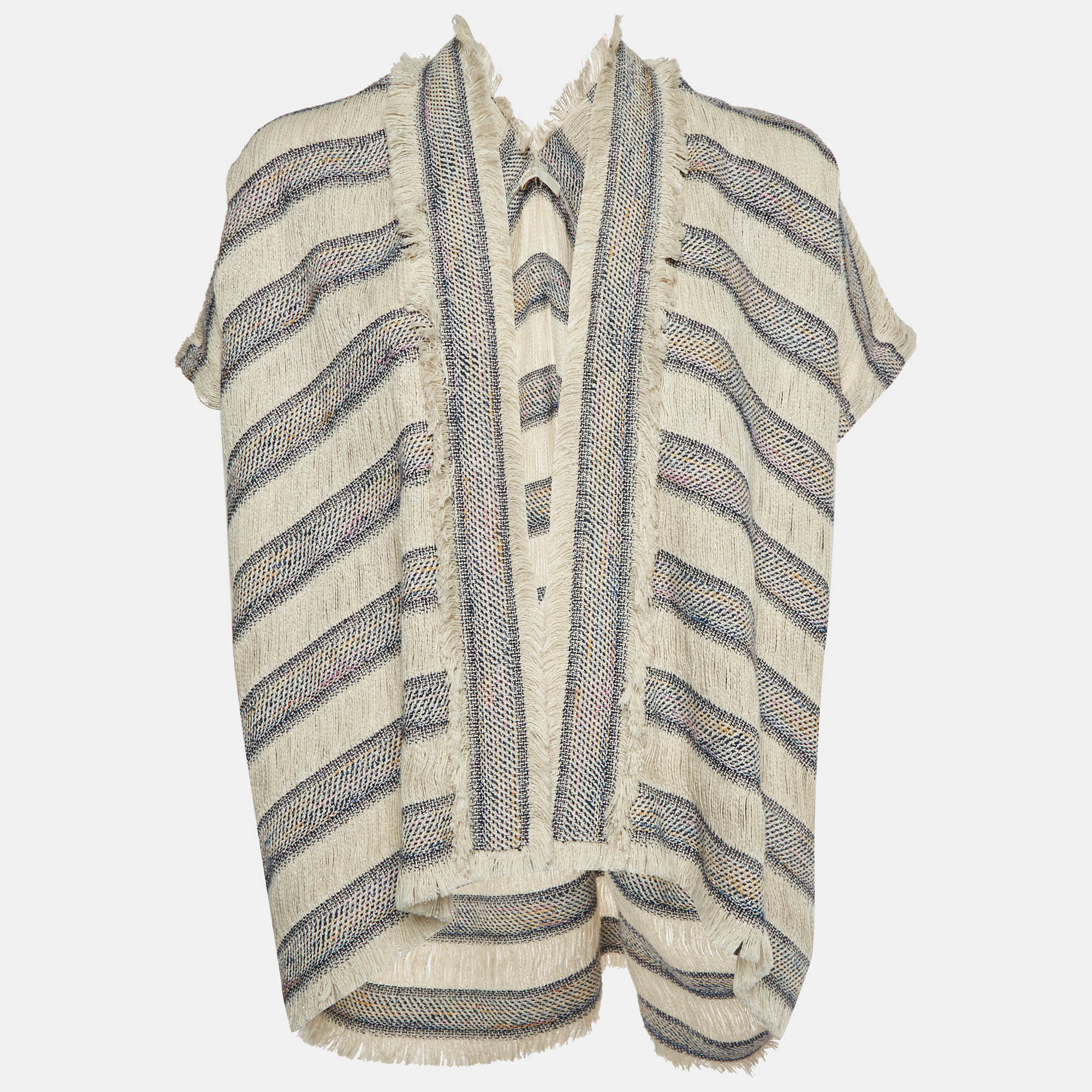 Maje Multicolour Striped Jacquard Fringed Vona Poncho One Size