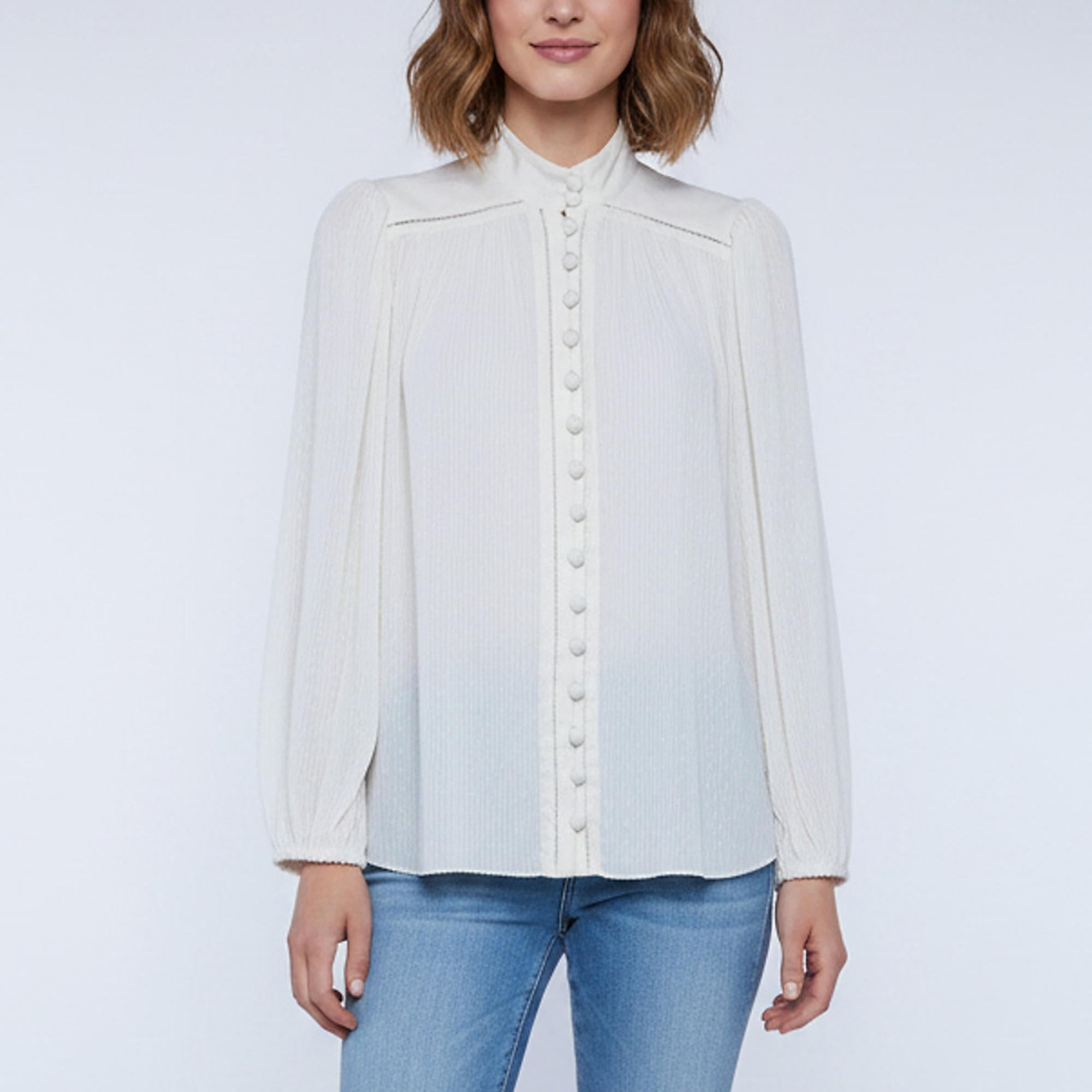 Zimmermann Cream Linen and Plisse Long Sleeve Blouse M