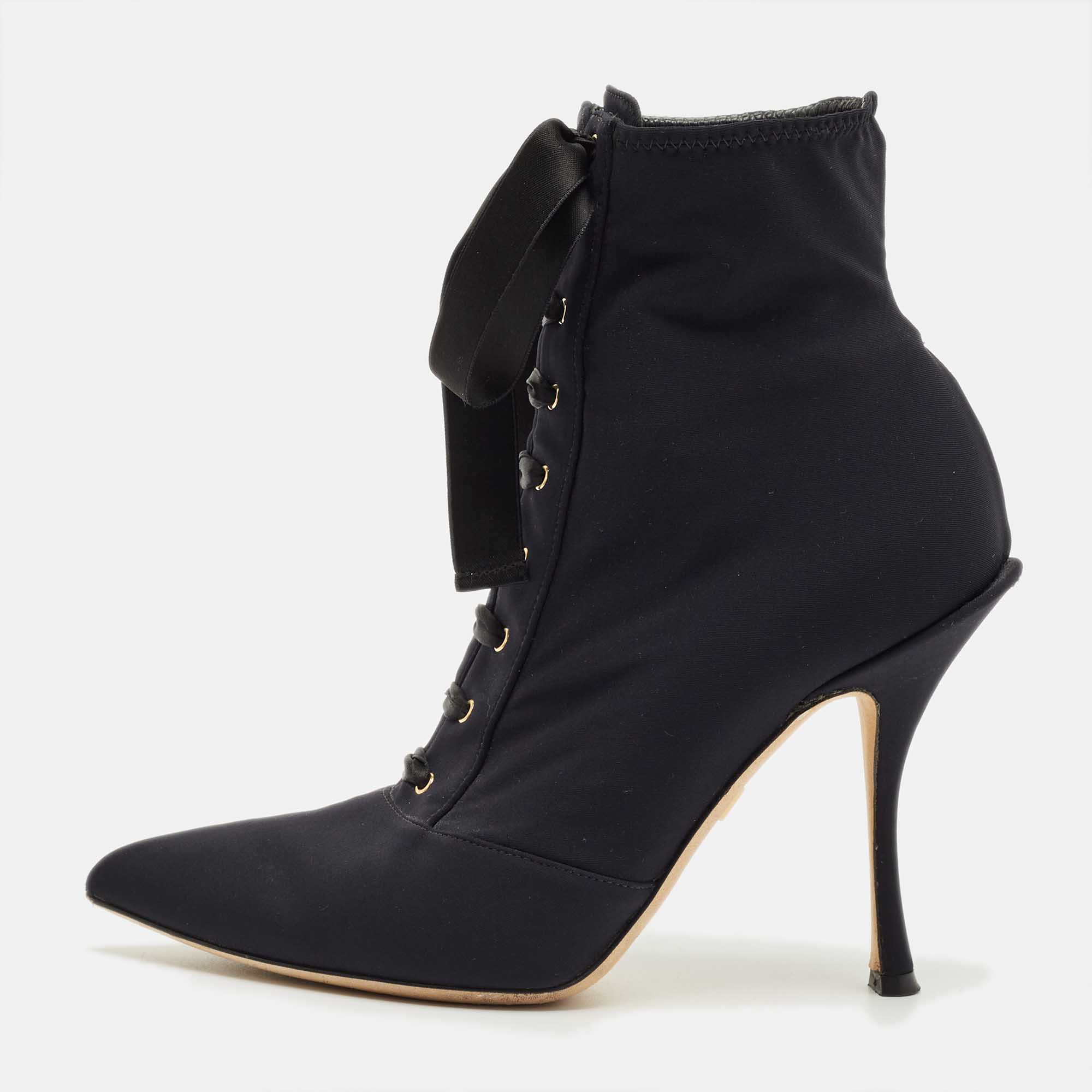 Dolce & Gabbana Lori Size 37 Navy Blue Stretch Fabric Ankle Length Boots