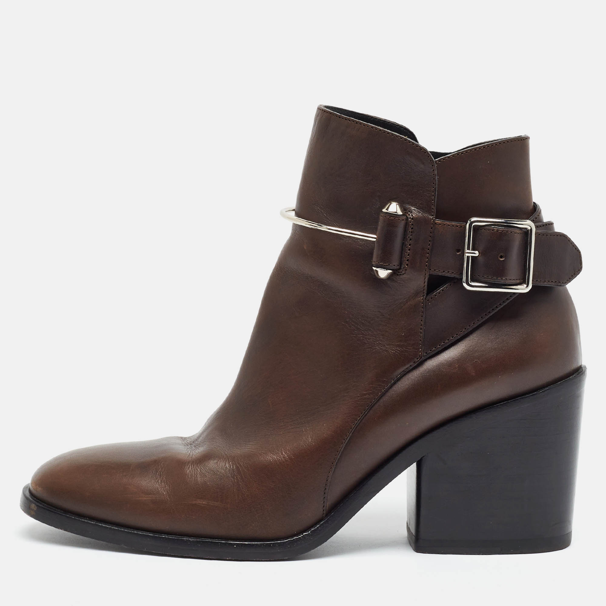 Balenciaga Size 40 Brown Leather Buckle Ankle Boots