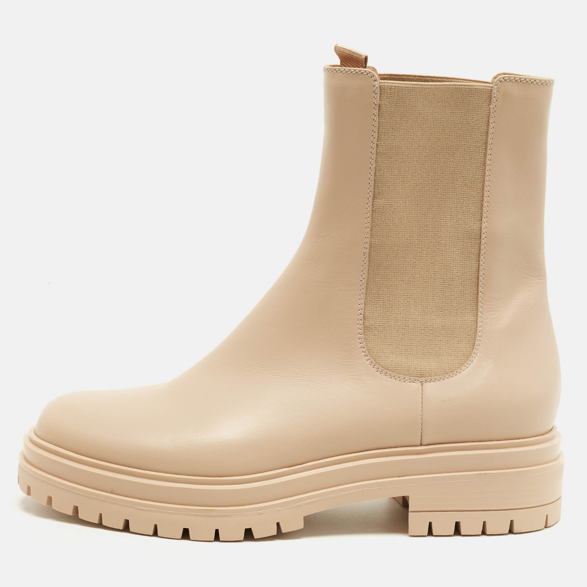 Gianvito Rossi Size 41.5 Beige Elastic and Leather Combat Boots