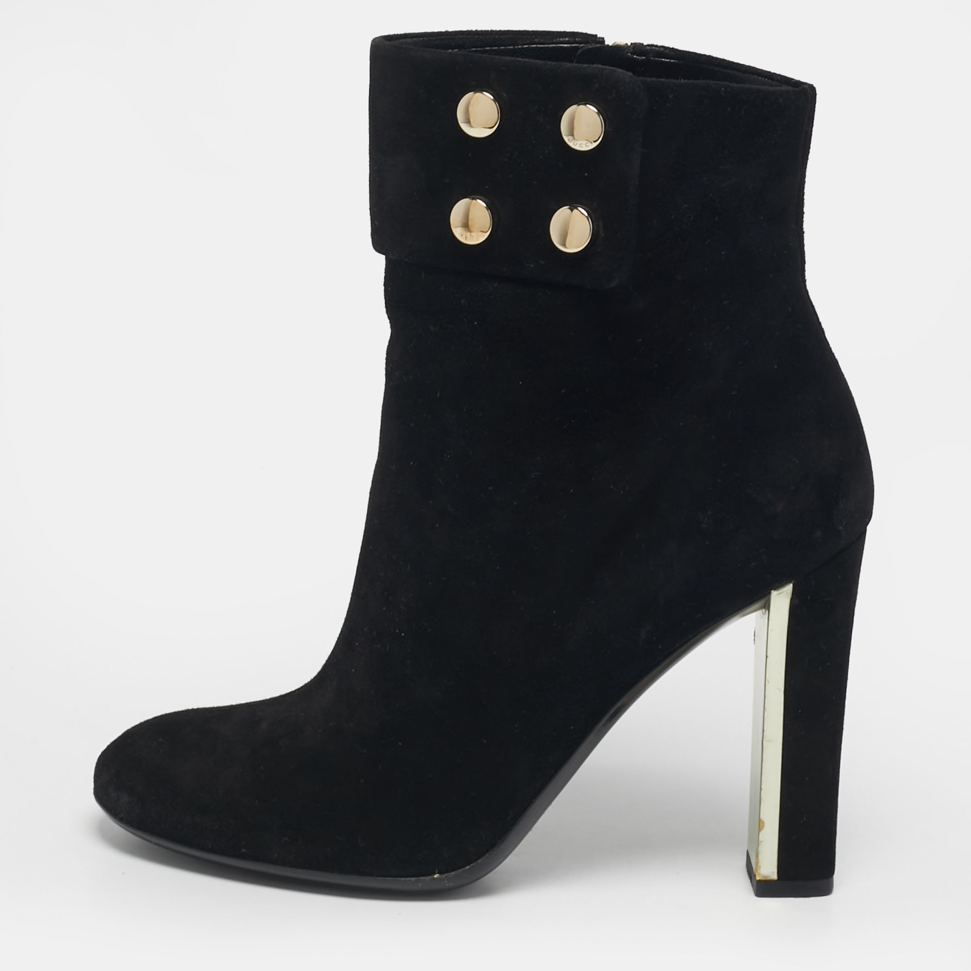Gucci Size 39 Black Suede Studded Ankle Length Boots