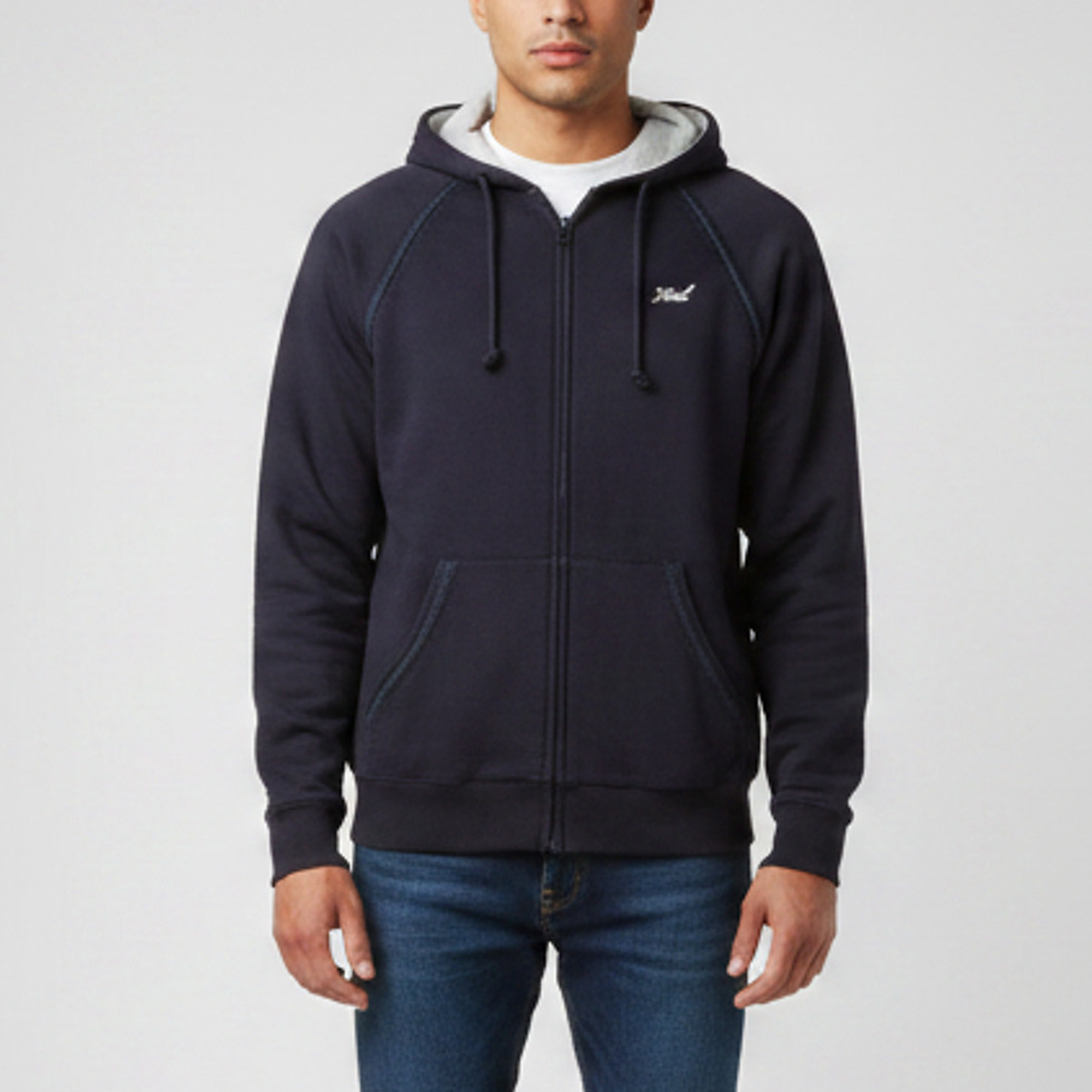 Kith Navy Blue Cotton Knit Vale Raglan Zip-Up Hoodie XS