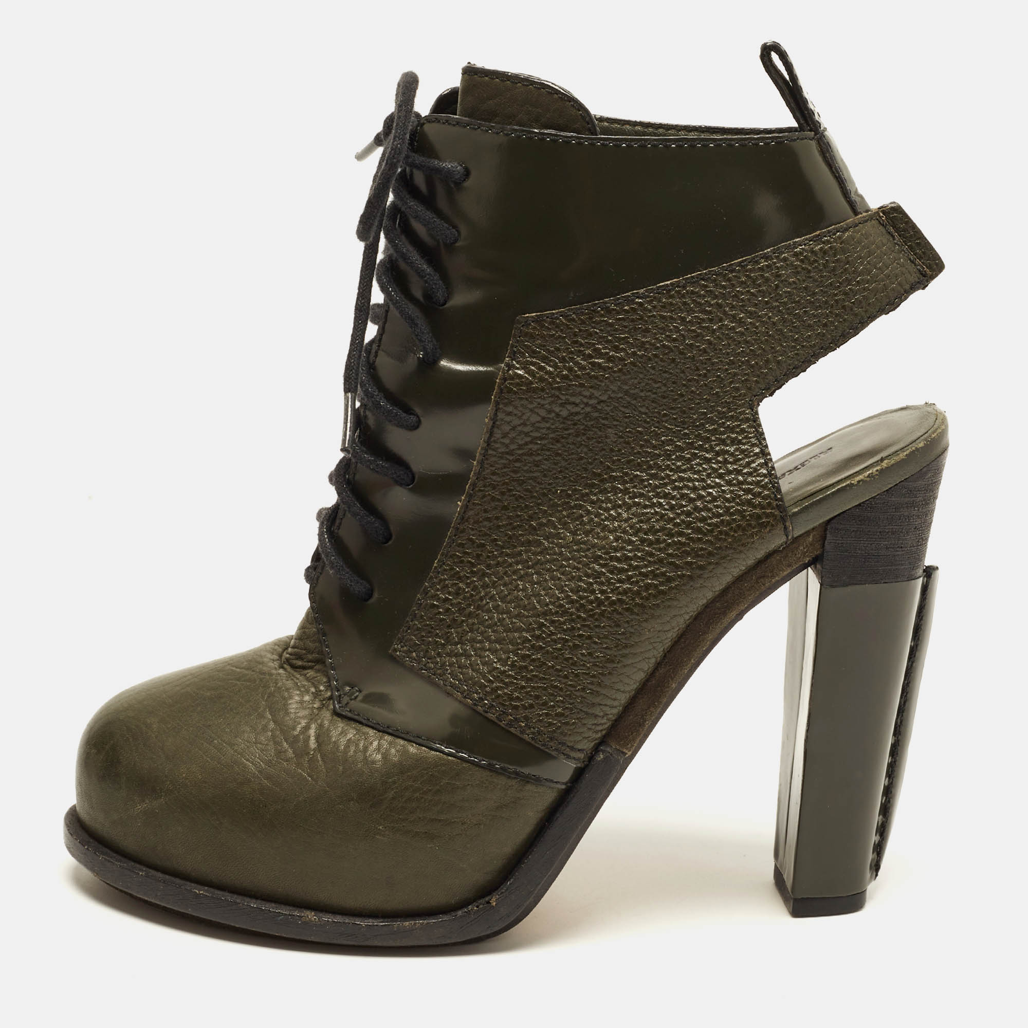 Alexander Wang Size 37 Green Leather Cut Out Ankle Length Boots