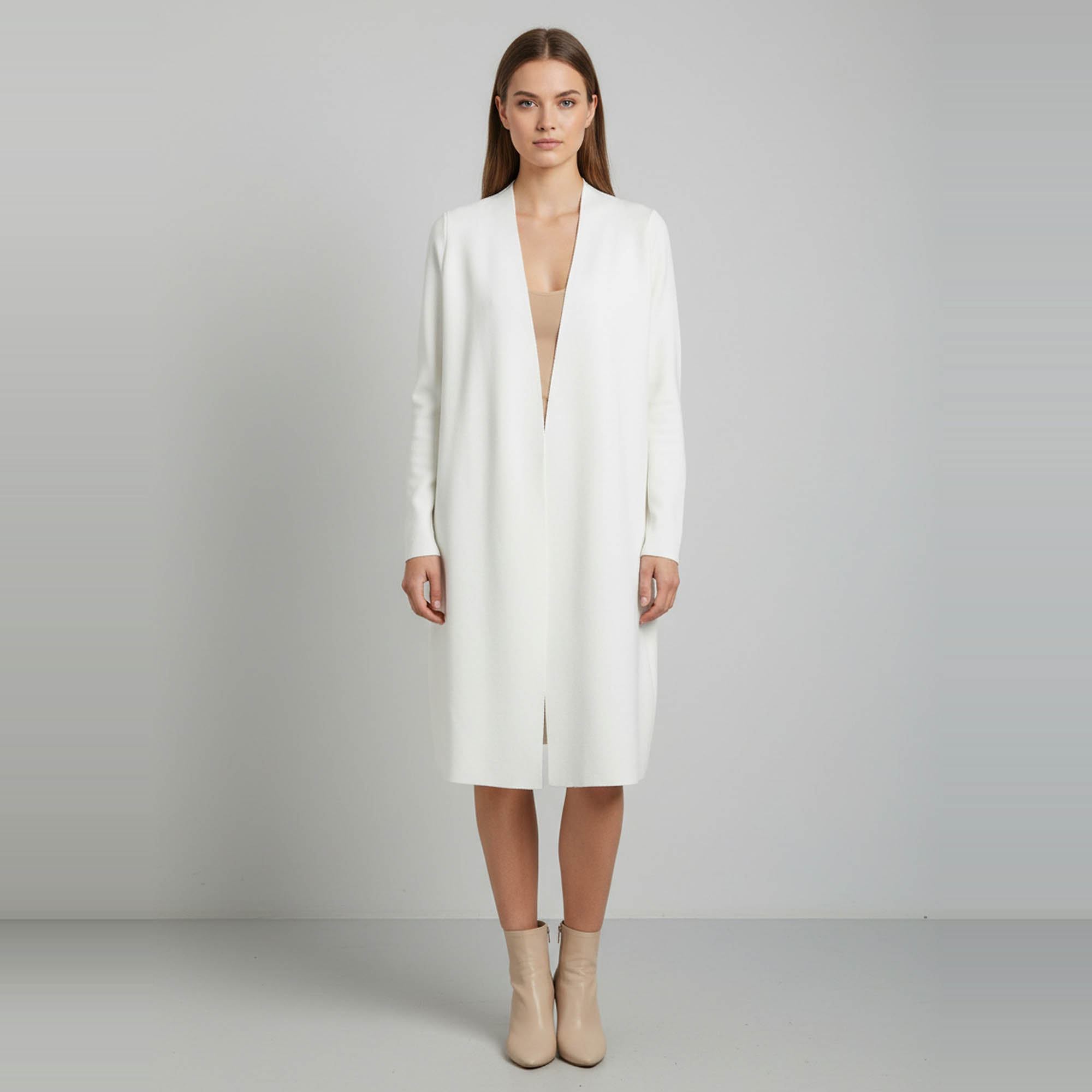 The Row Off White Stretch Knit Open Front Long Cardigan XS