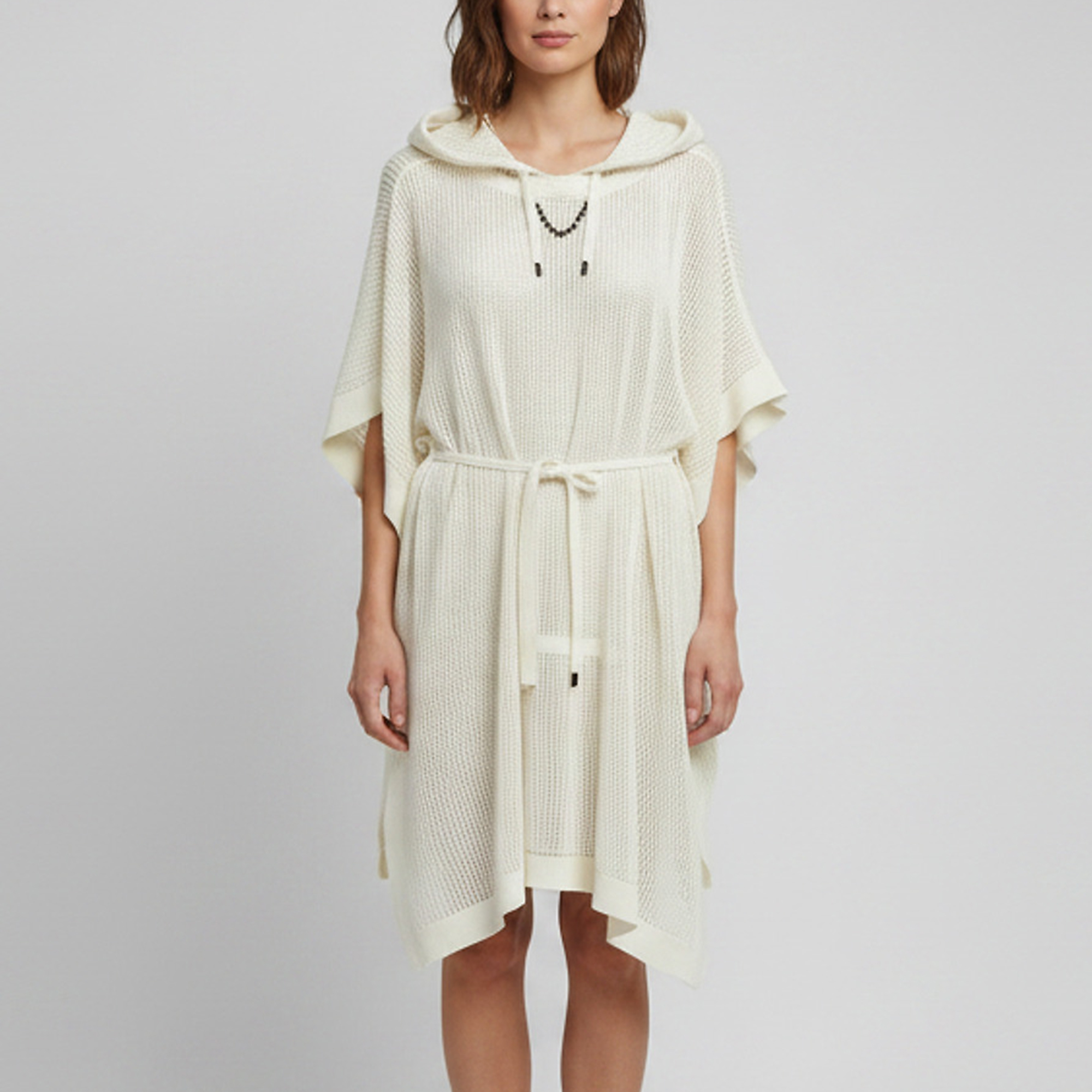 Louis Vuitton White Mesh Knit Hooded Poncho L