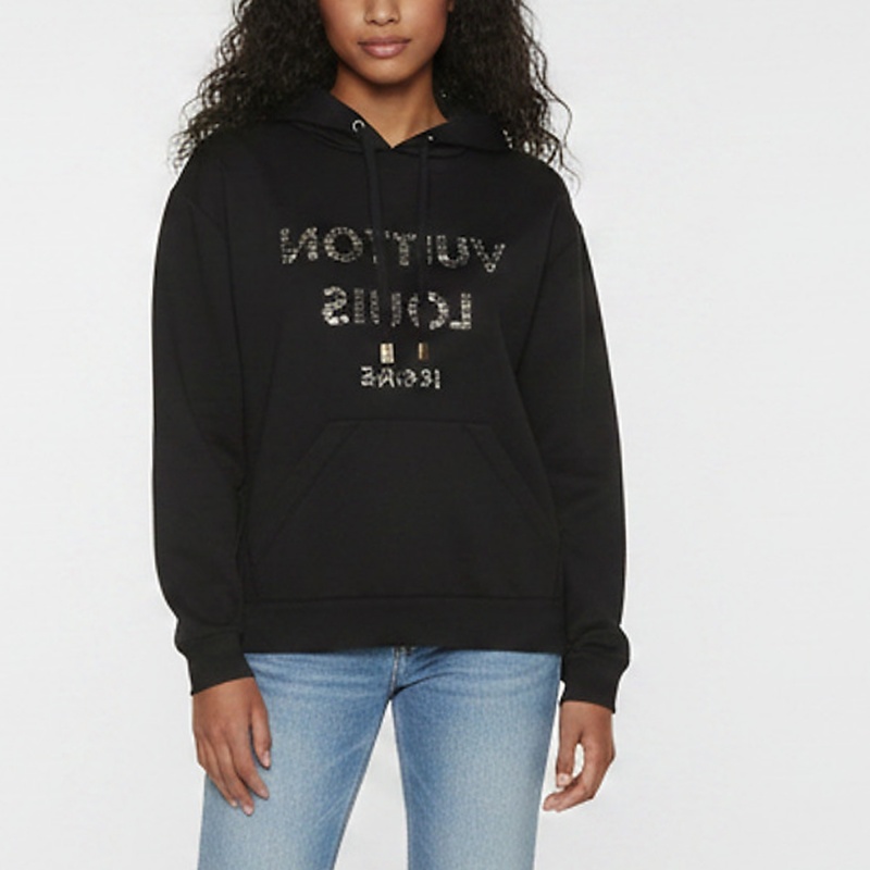 Louis Vuitton Black Logo Print Jersey Pullover Hoodie M