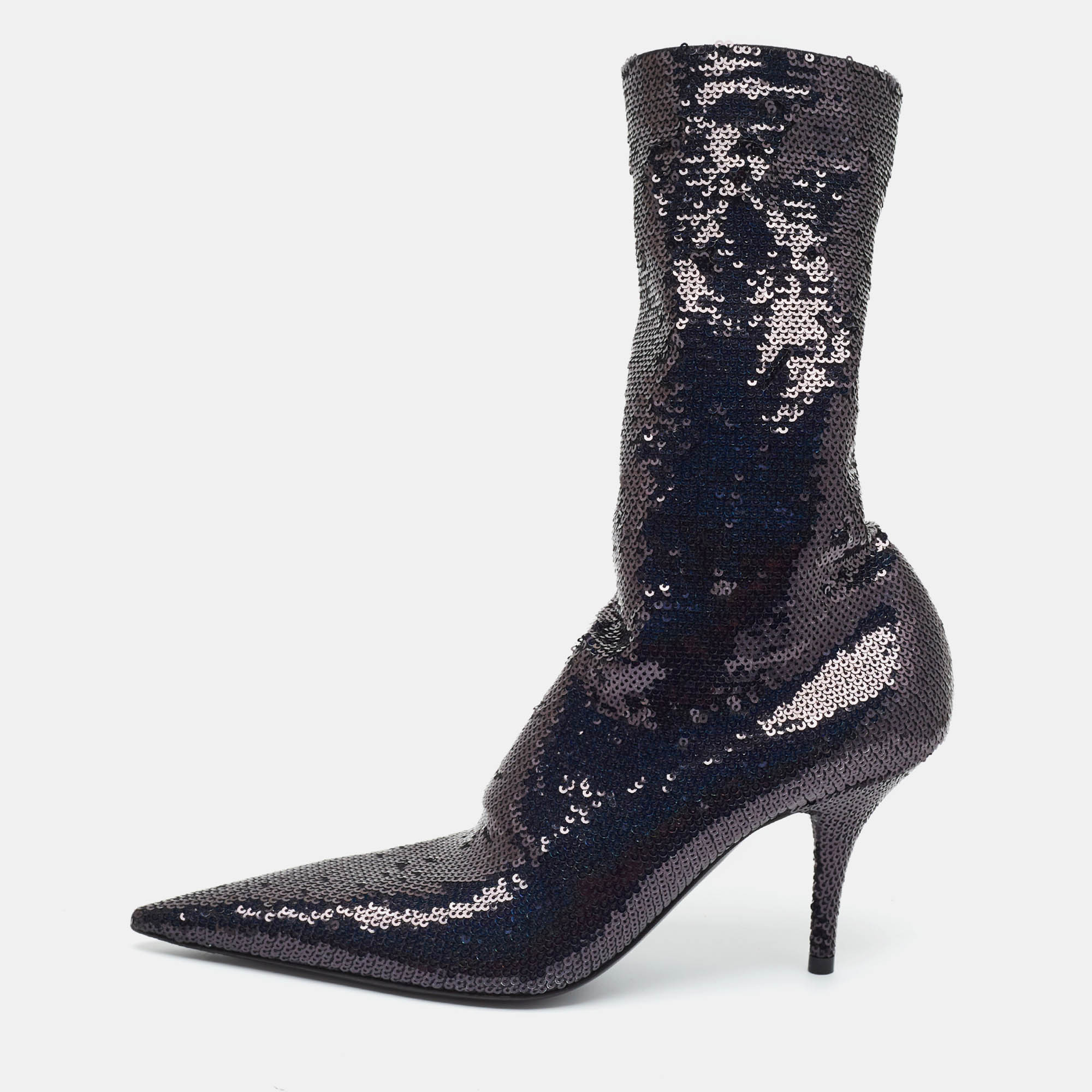 Balenciaga Knife Size 38 Black Sequins Ankle Length Boots