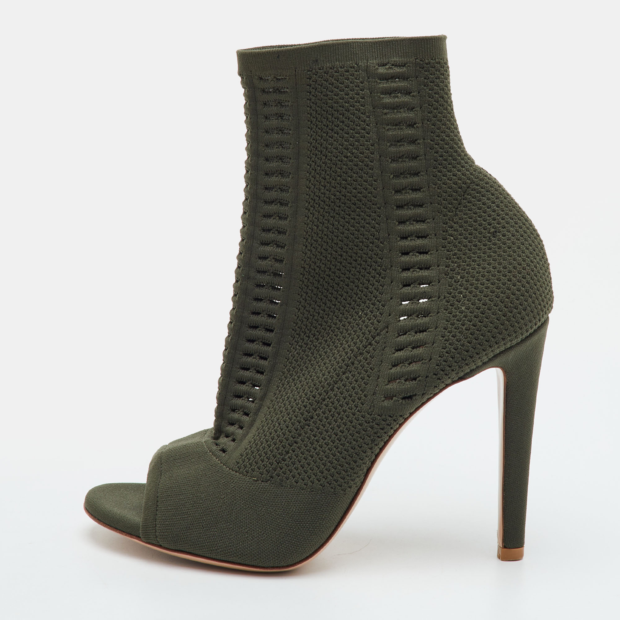 Gianvito Rossi Vires Size 37 Green Knit Fabric Ankle Length Boots