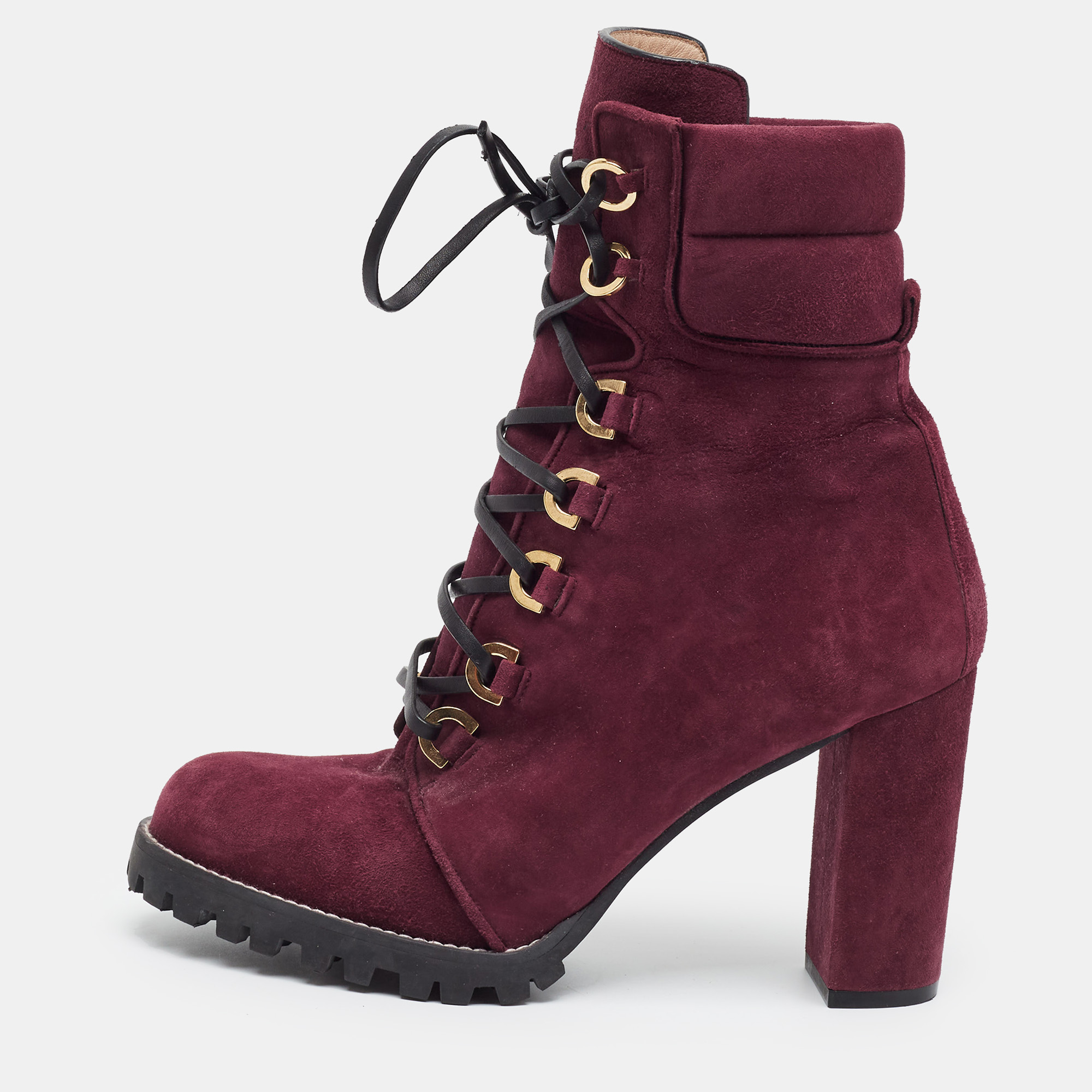Stuart Weitzman Size 41 Burgundy Suede Combat Boots