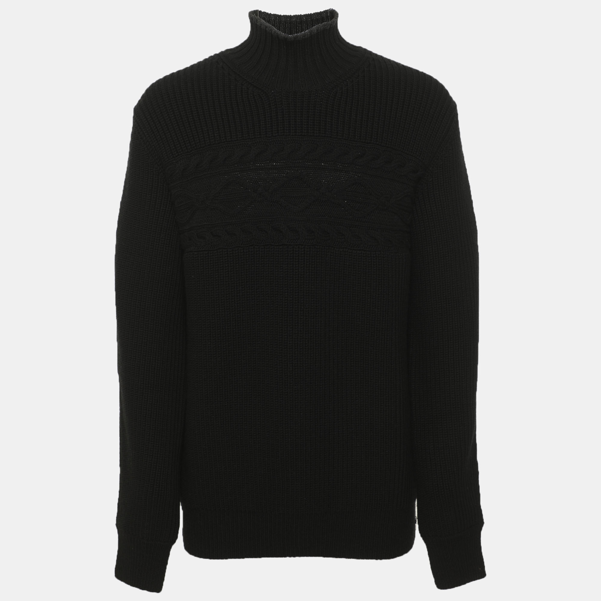 Zegna Black Rib Knit Turtleneck Sweater M Ermenegildo Zegna