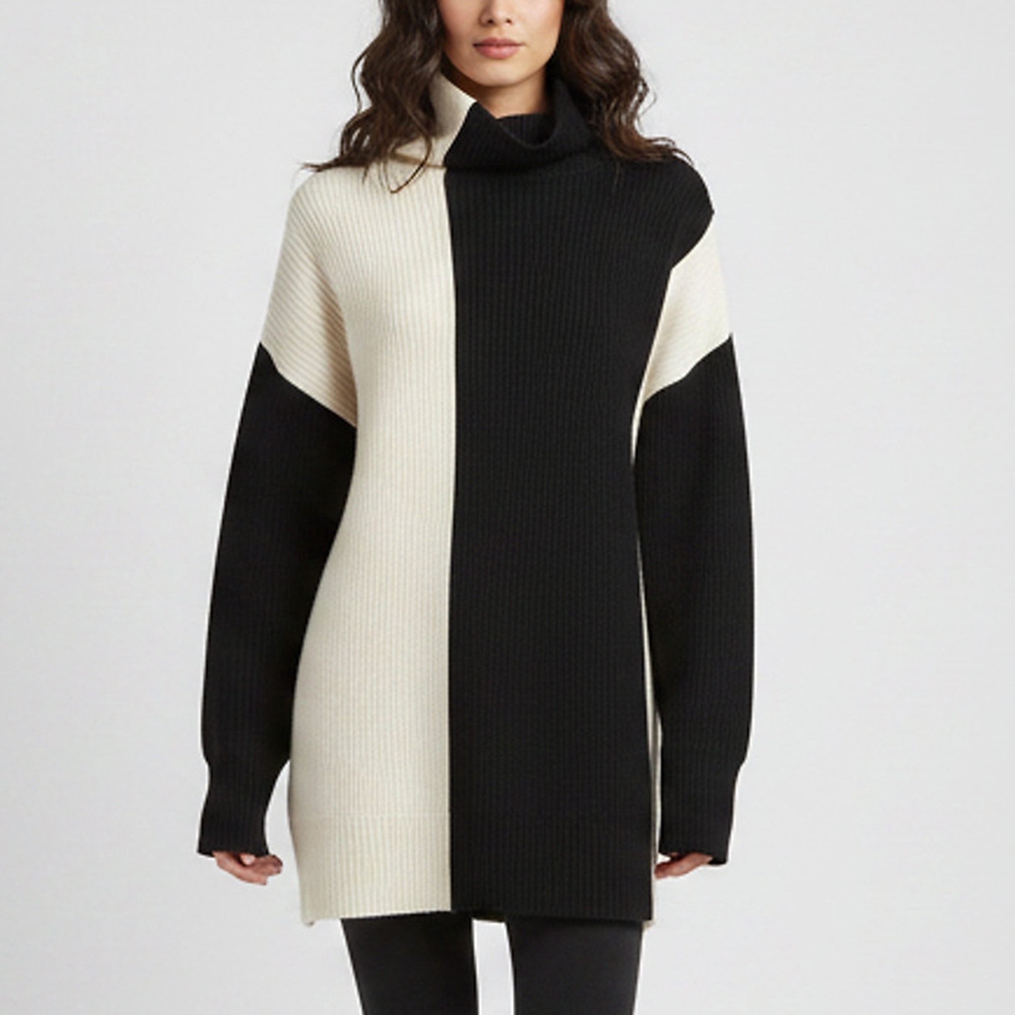 Joseph White/Black Knit Long Sleeve Turtleneck Sweater L