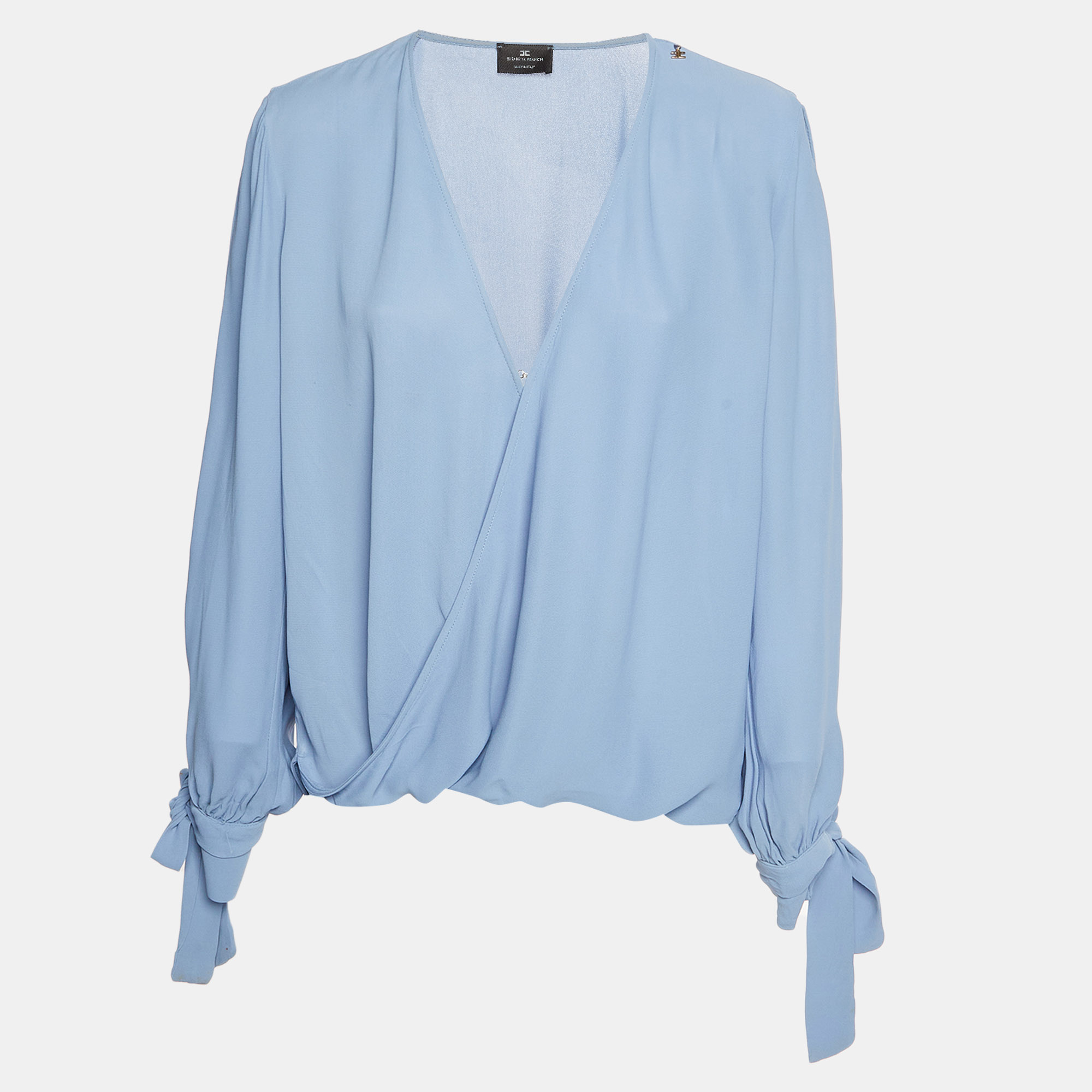 Elisabetta Franchi Blue Crepe Long Sleeve Blouse M