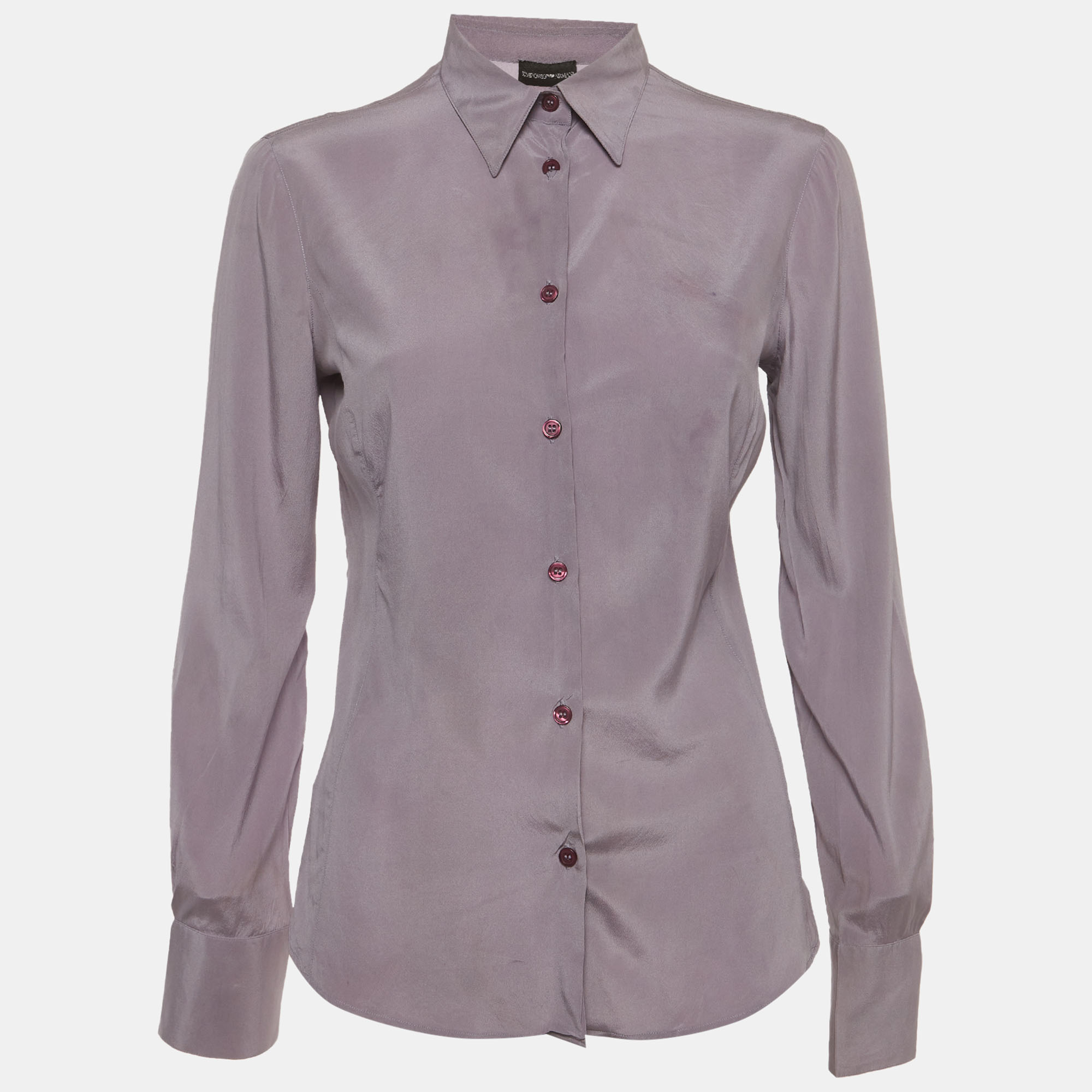 Emporio Armani Purple Stretch Silk Long Sleeve Shirt M