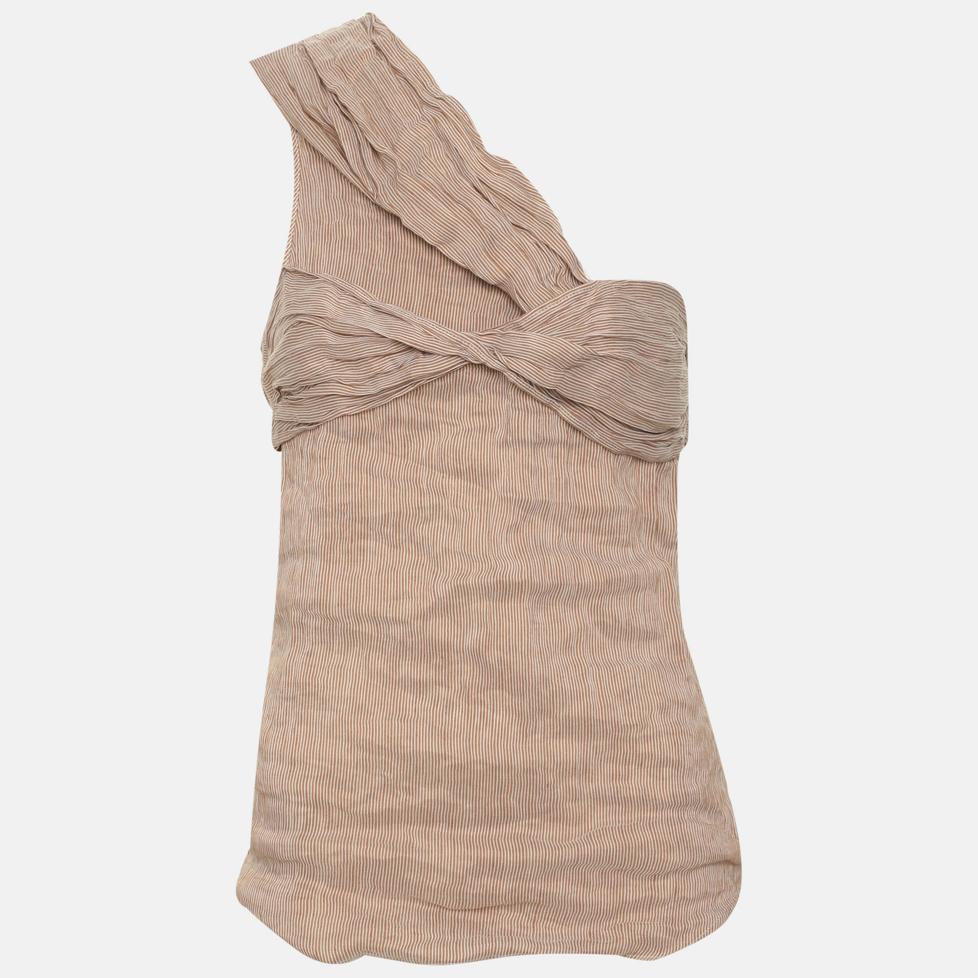 Chloe Beige/White Stripe Linen Blend Sleeveless Crop Top S
