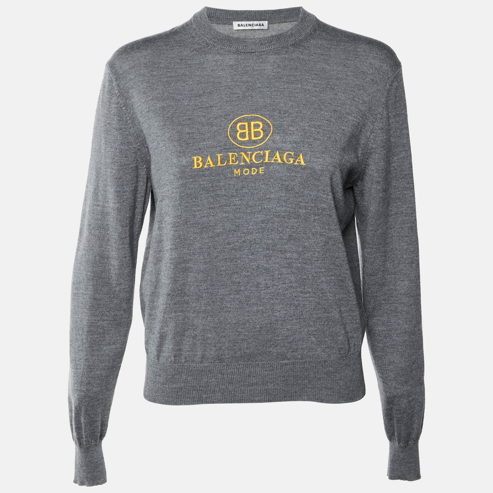 Balenciaga Grey Balenciaga Mode Embroidered Wool Knit Sweater S